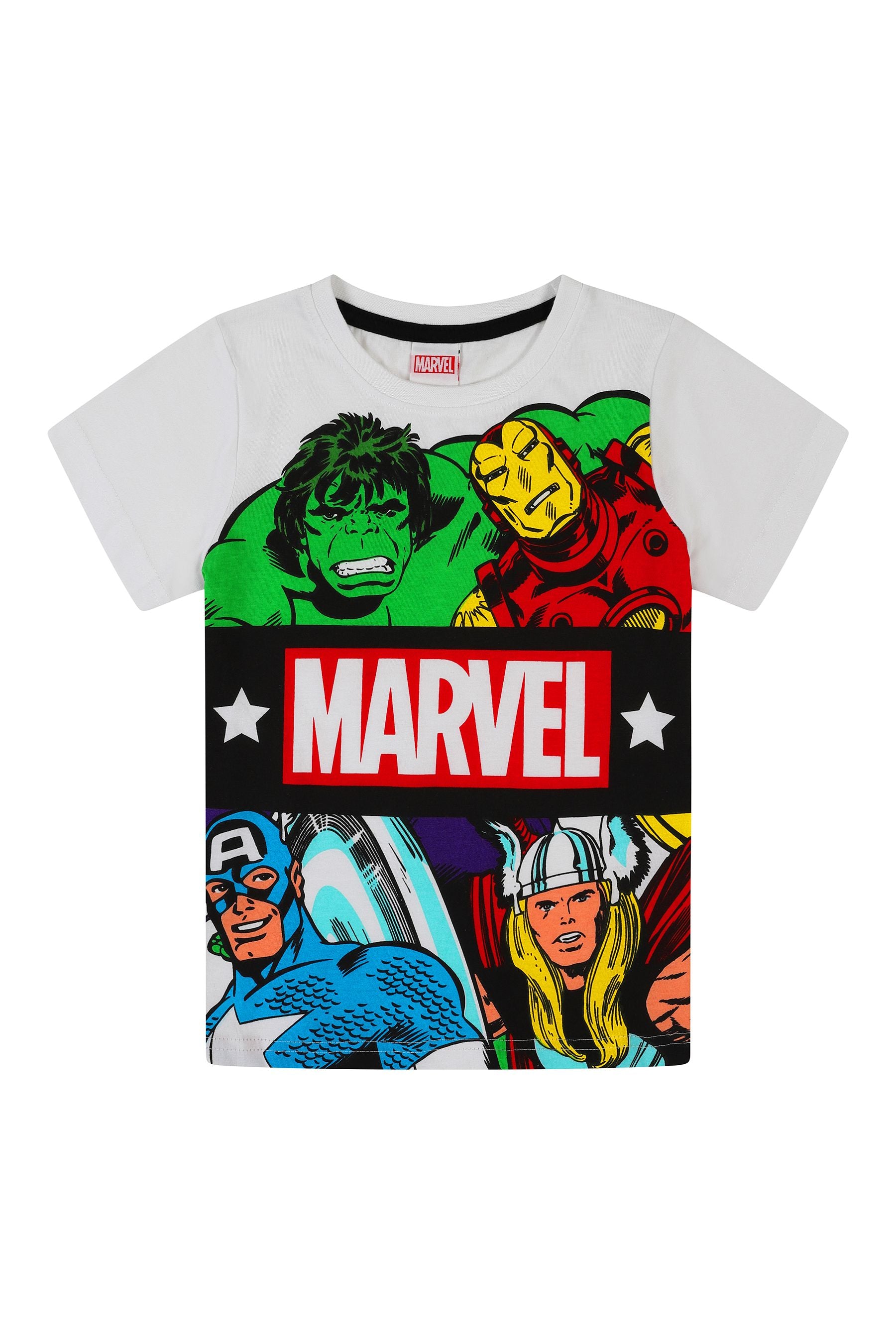 Kid Genius White and Black Boys Marvel Print Short Pyjamas