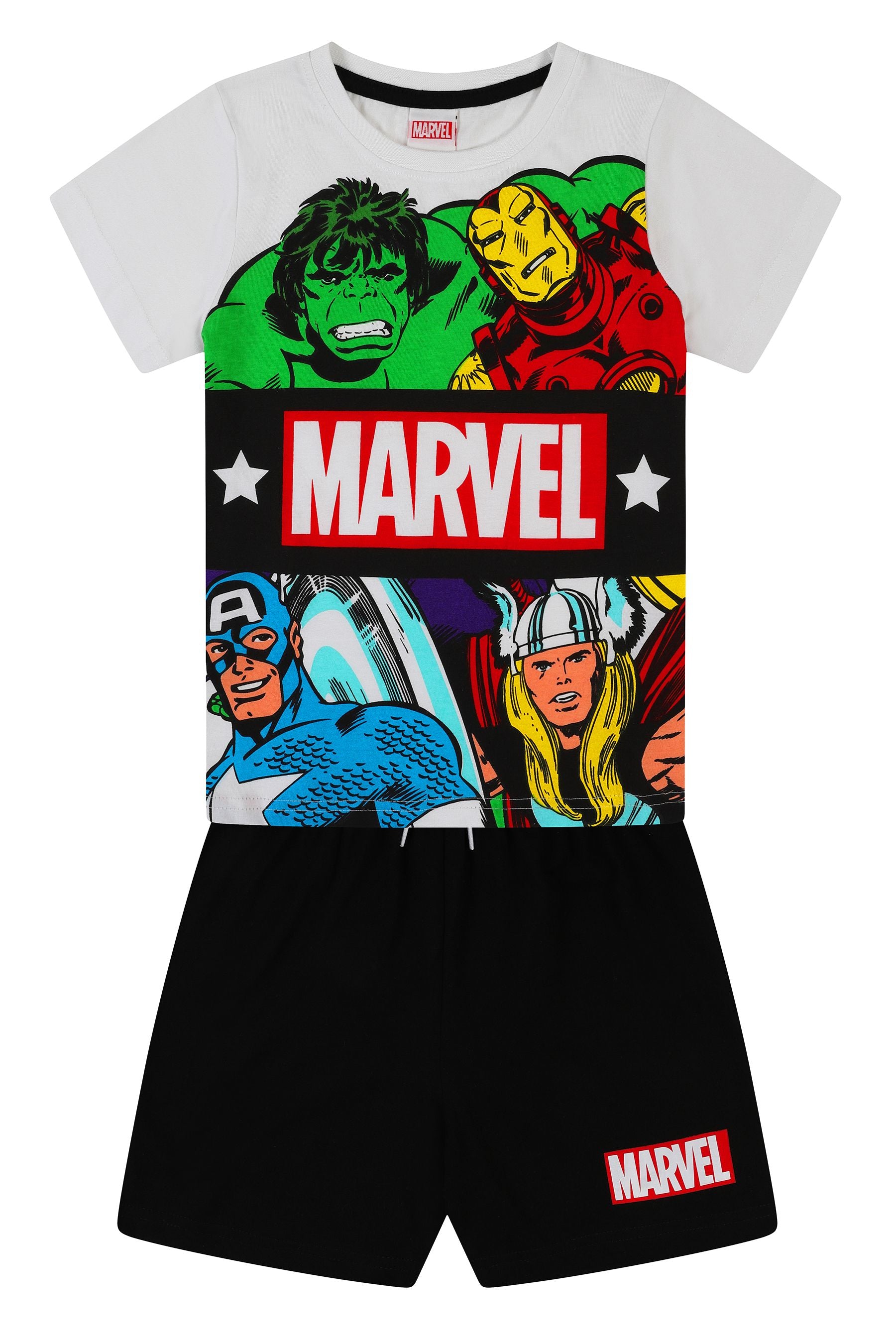 Kid Genius White and Black Boys Marvel Print Short Pyjamas