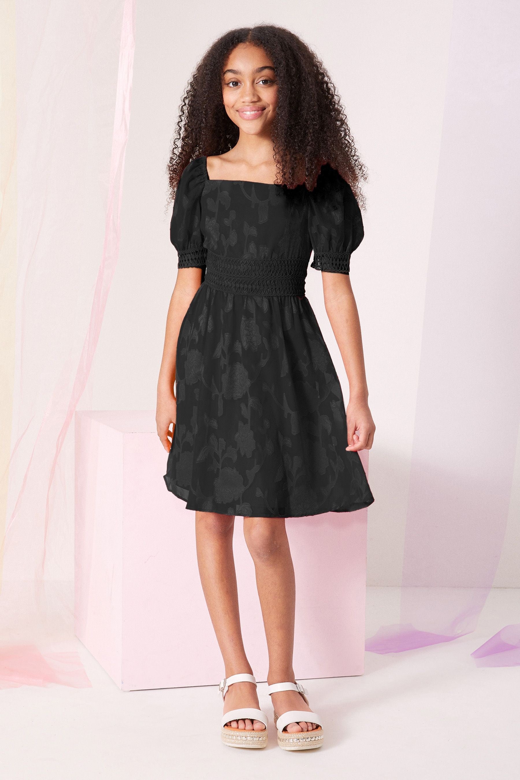 Black Lace Lipsy Puff Sleeve Occasion Dress