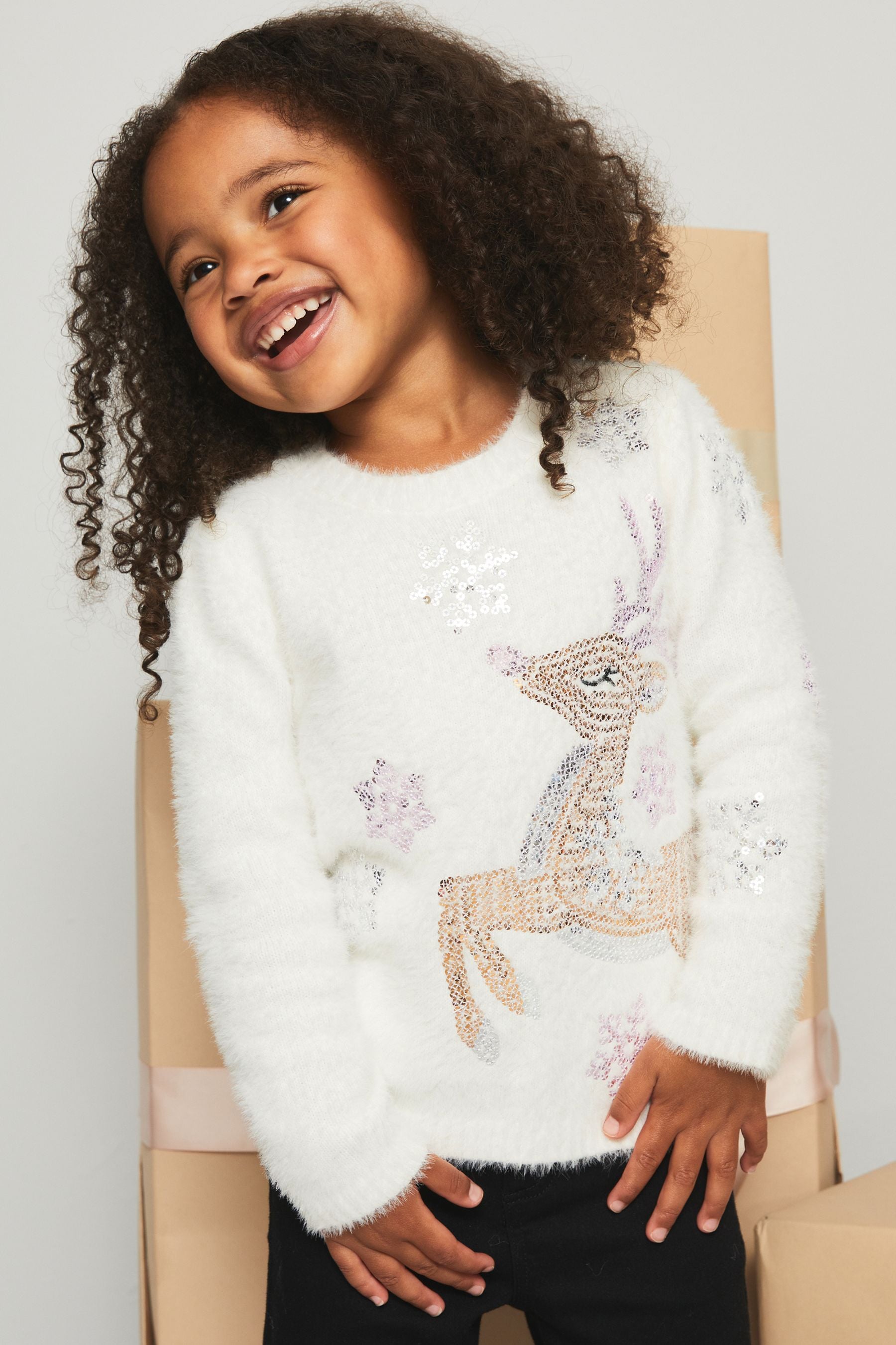 Cream Reindeer Lipsy Mini Christmas Jumper