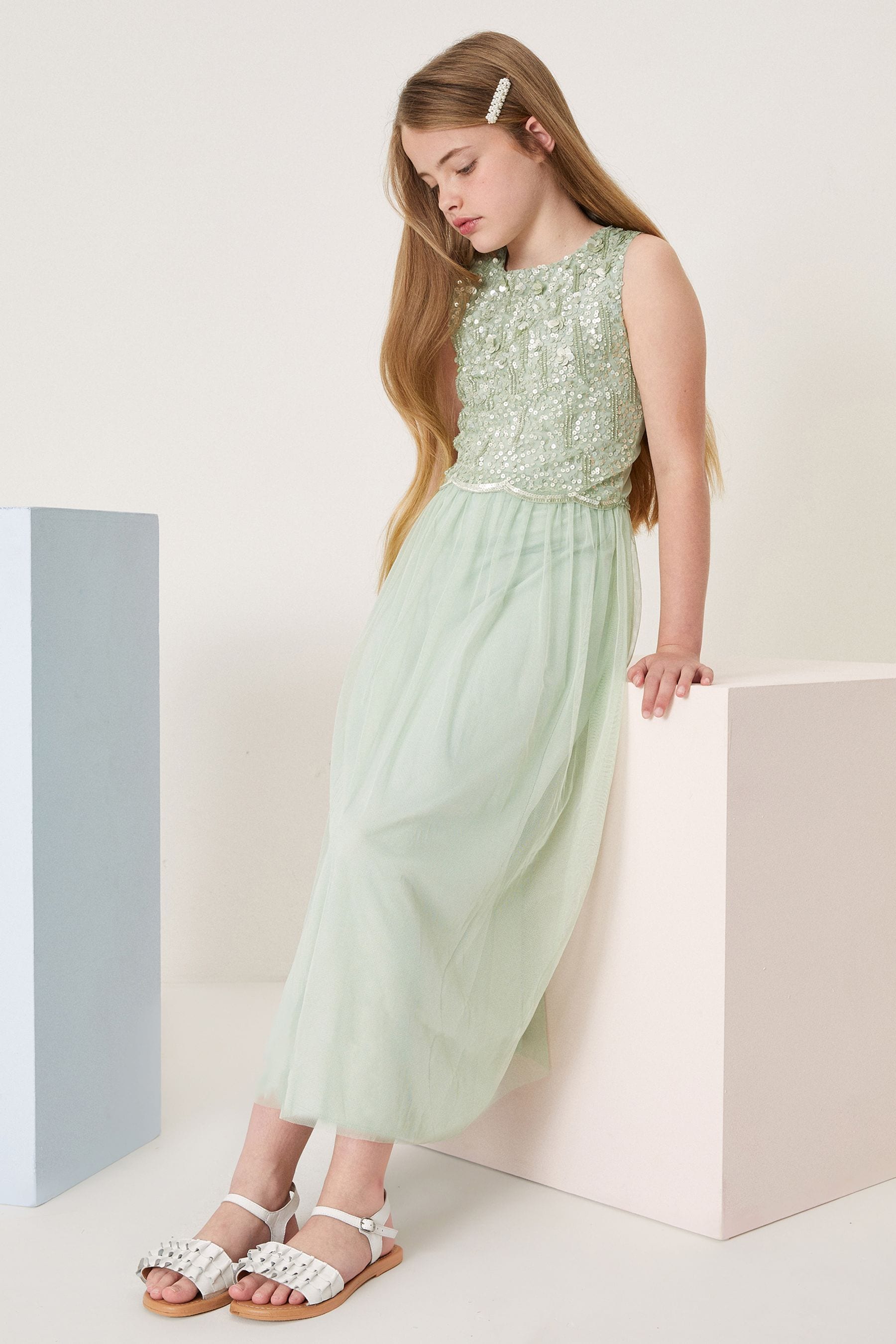 Green Lipsy Sequin Bodice Occasion Maxi Dress