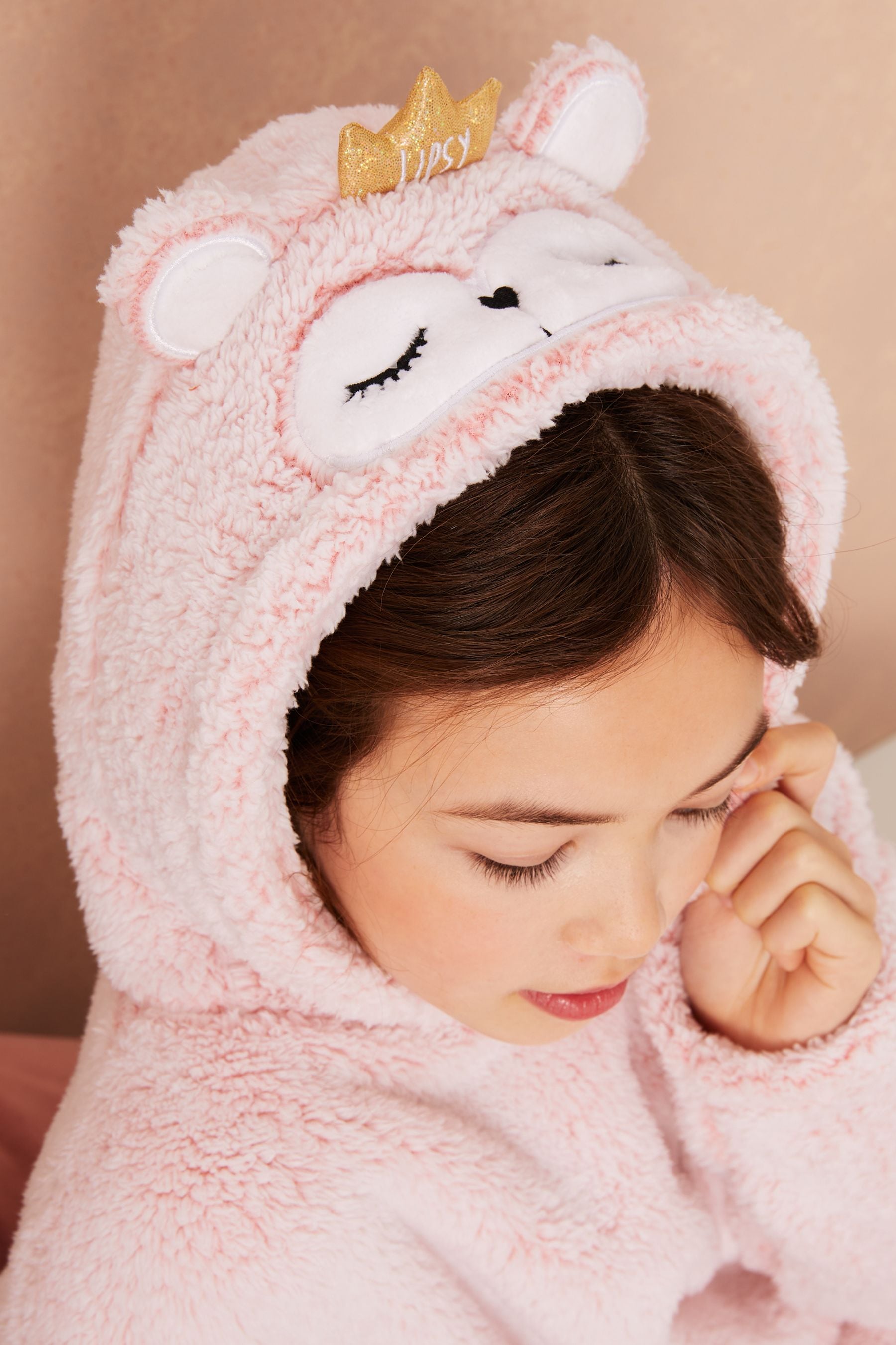 Pink Bear Lipsy Cosy Fleece Hooded Blanket