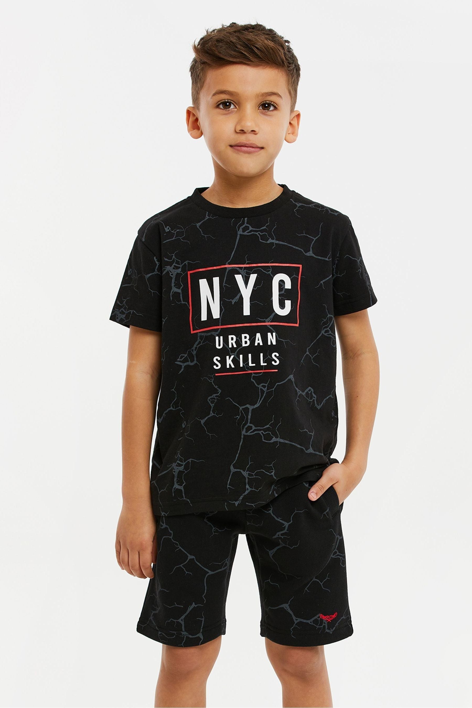 Black Threadboys Cotton T-Shirt and Shorts Set