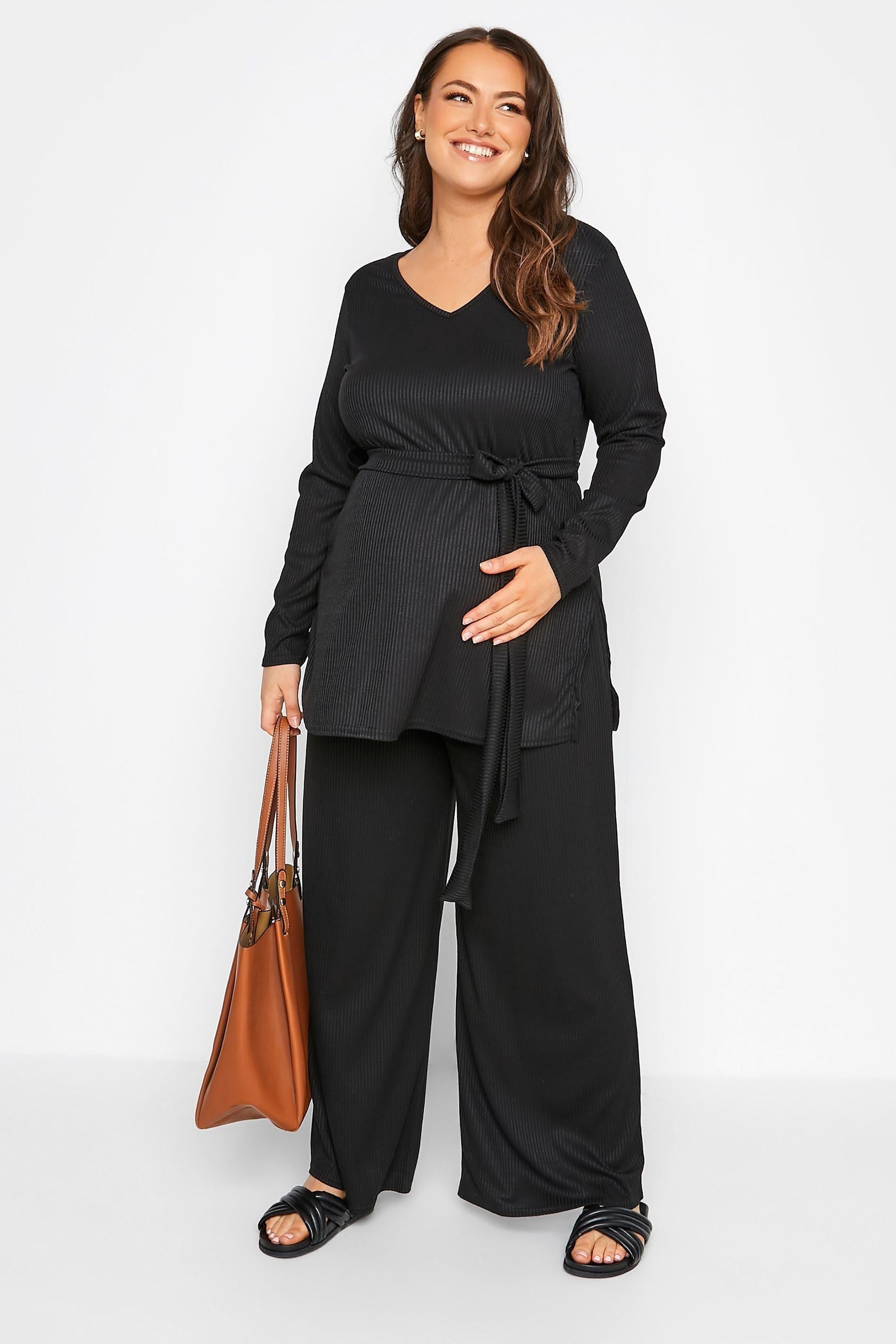 Black Bump It Up Maternity Ribbed Lounge Top