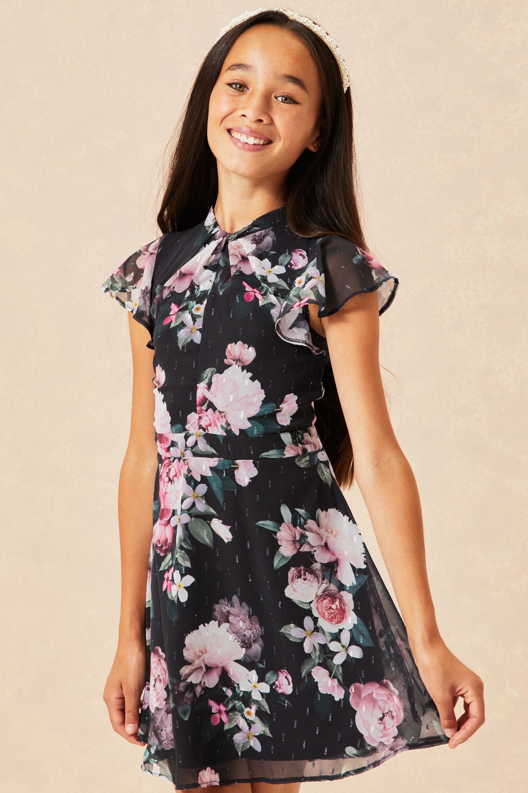 Black Floral Lipsy Chiffon Occasion Dress