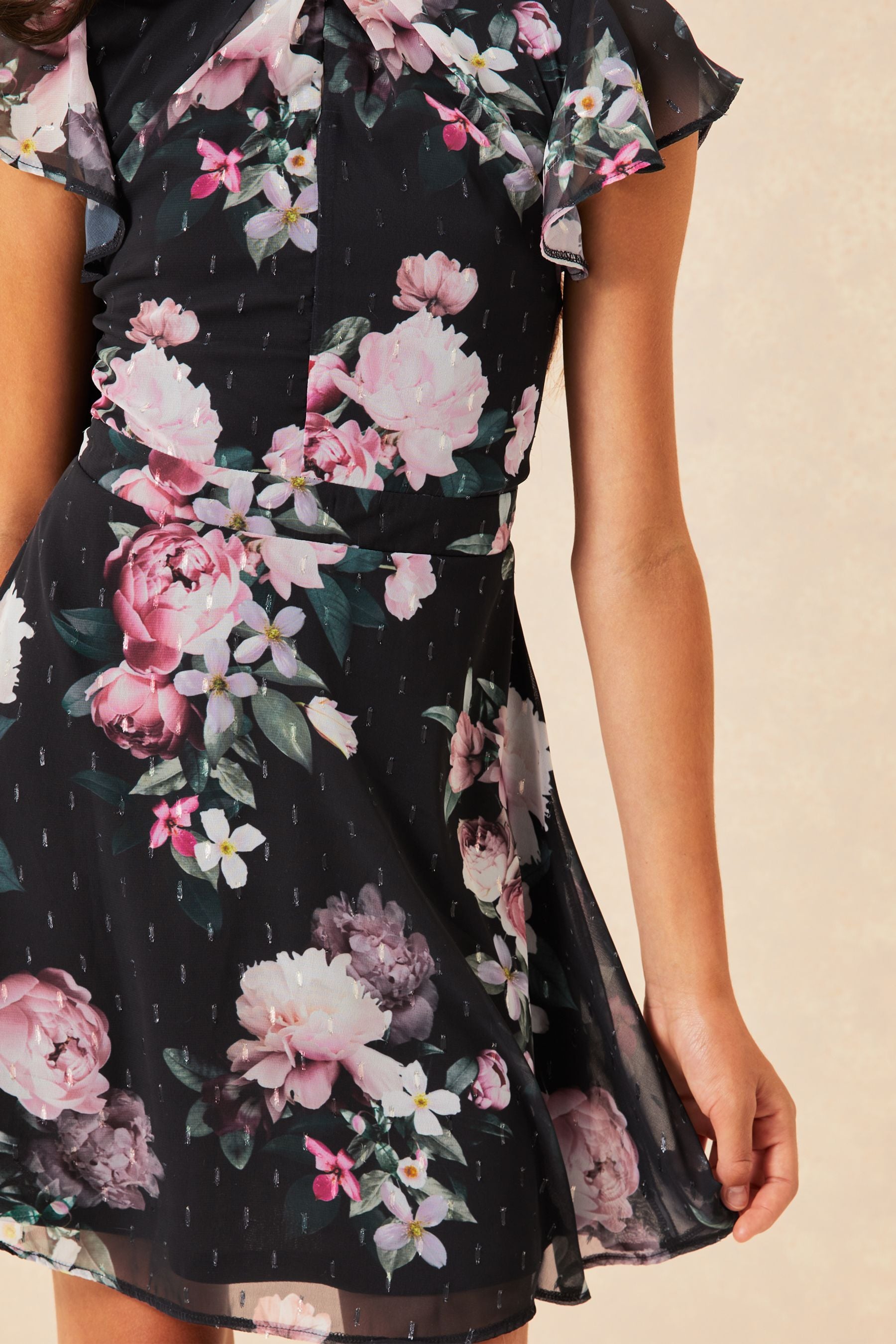 Black Floral Lipsy Chiffon Occasion Dress