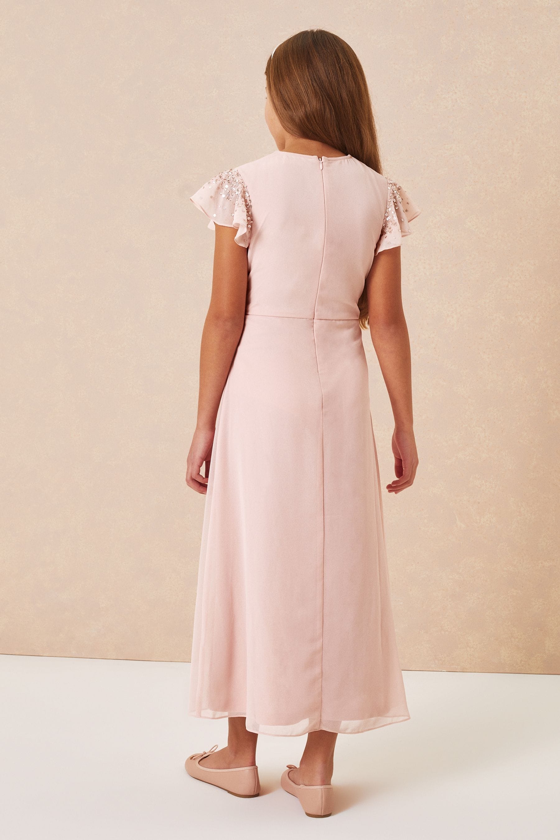 Pink Embellished Lipsy Angel Sleeve Occasion Maxi Dress - Teen