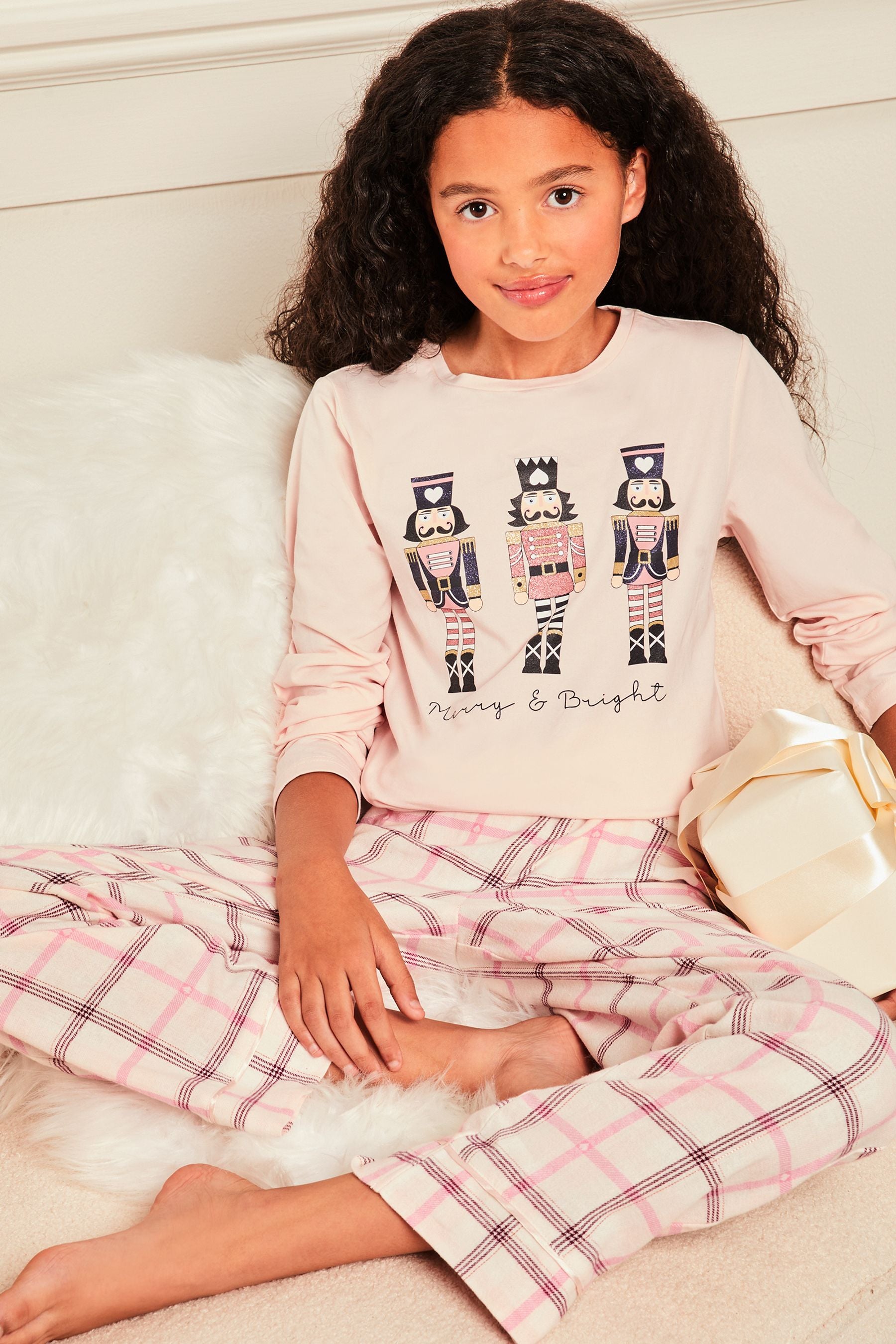 Pink Lipsy Christmas Jersey Check Pyjamas (2-16yrs)