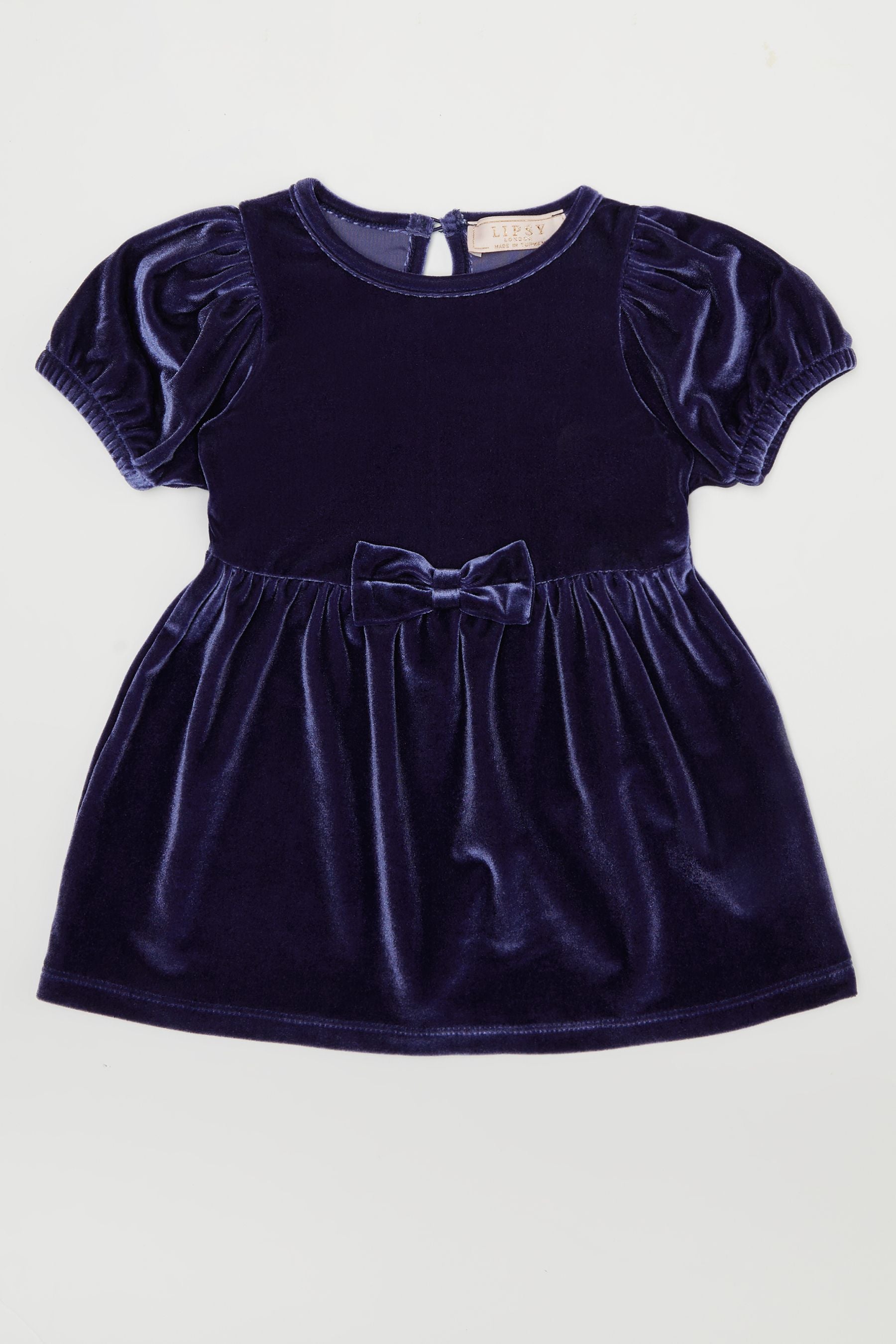 Navy Blue Lipsy Puff Sleeve Velvet Dress (0-6yrs)