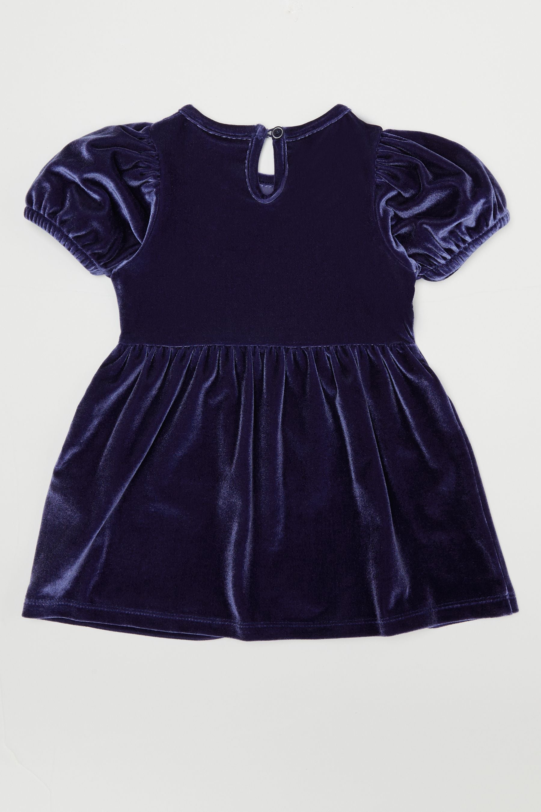 Navy Blue Lipsy Puff Sleeve Velvet Dress (0-6yrs)