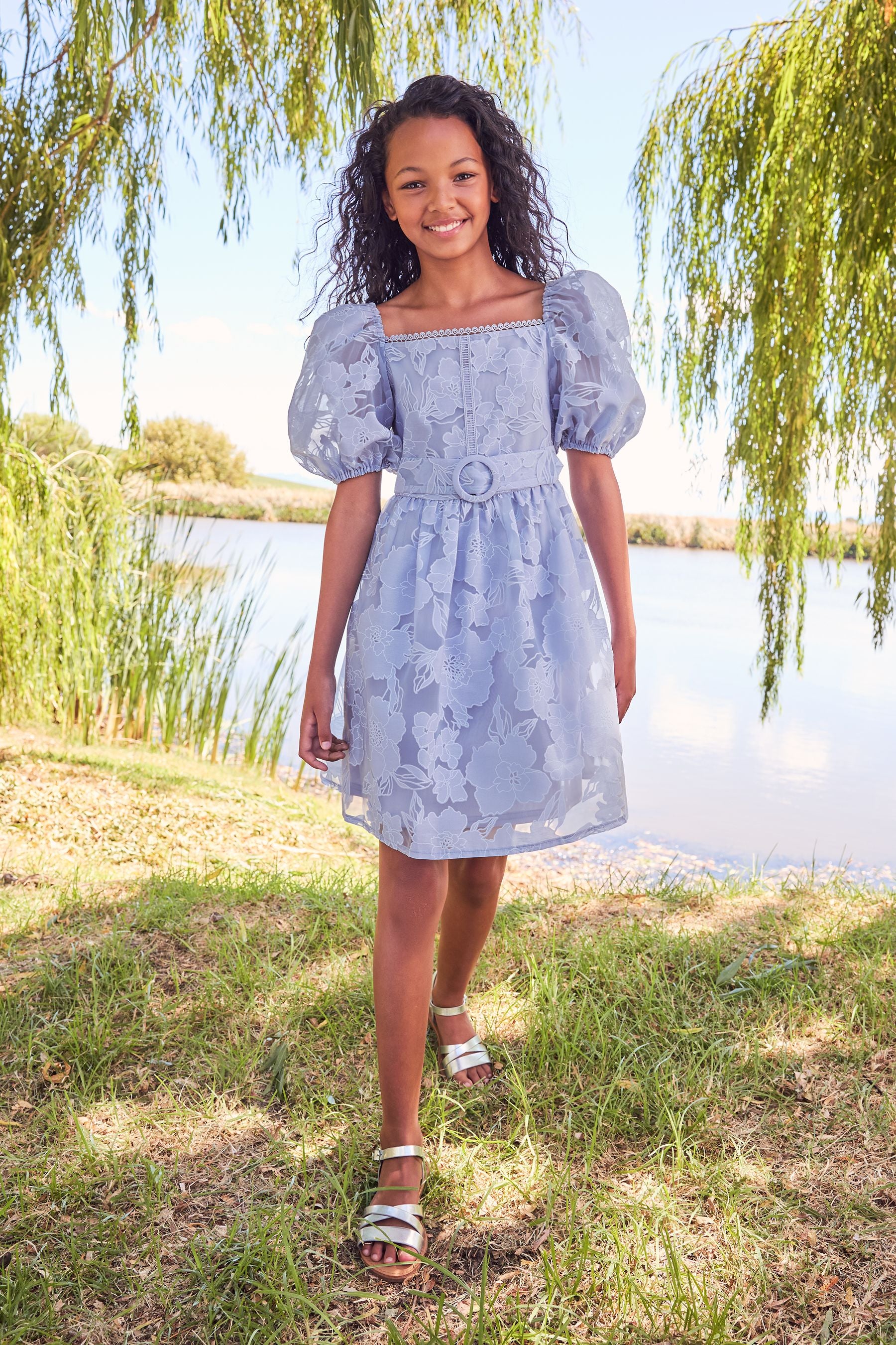 Blue Lipsy Puff Sleeve Occasion Dress (3yrs-16yrs)