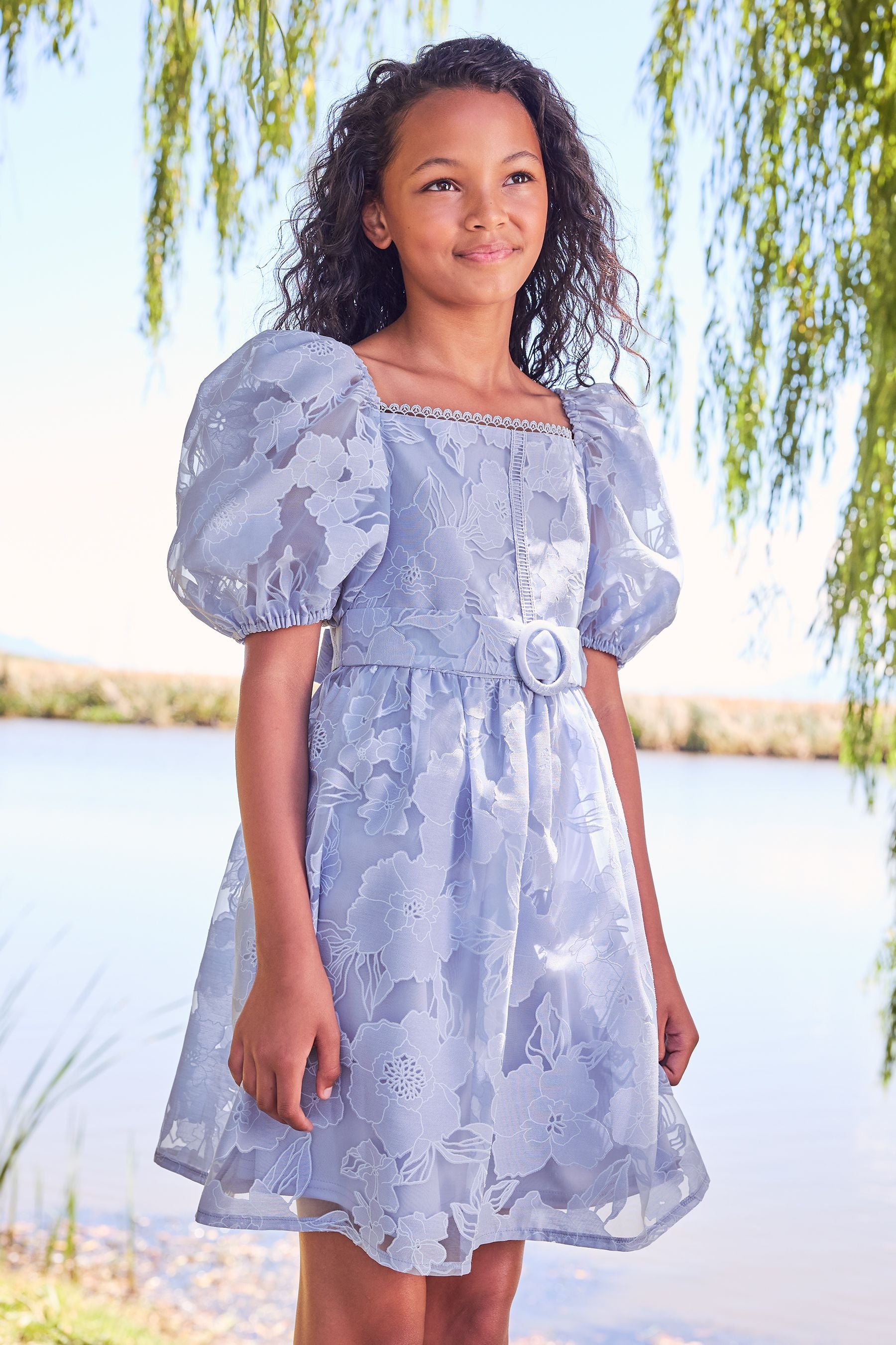 Blue Lipsy Puff Sleeve Occasion Dress (3yrs-16yrs)