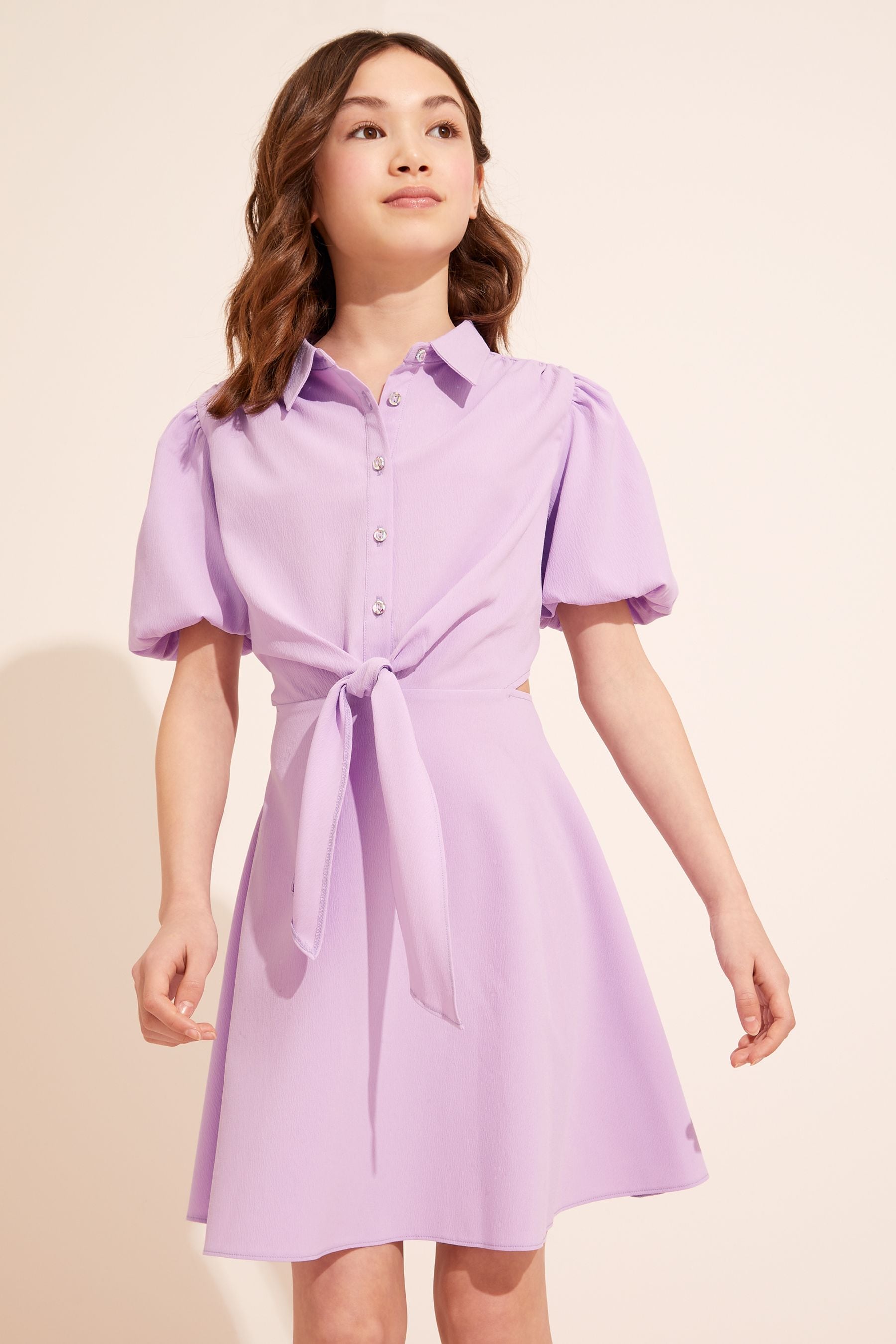 Lilac Lipsy Poplin Diamonte Button Shirt Dress