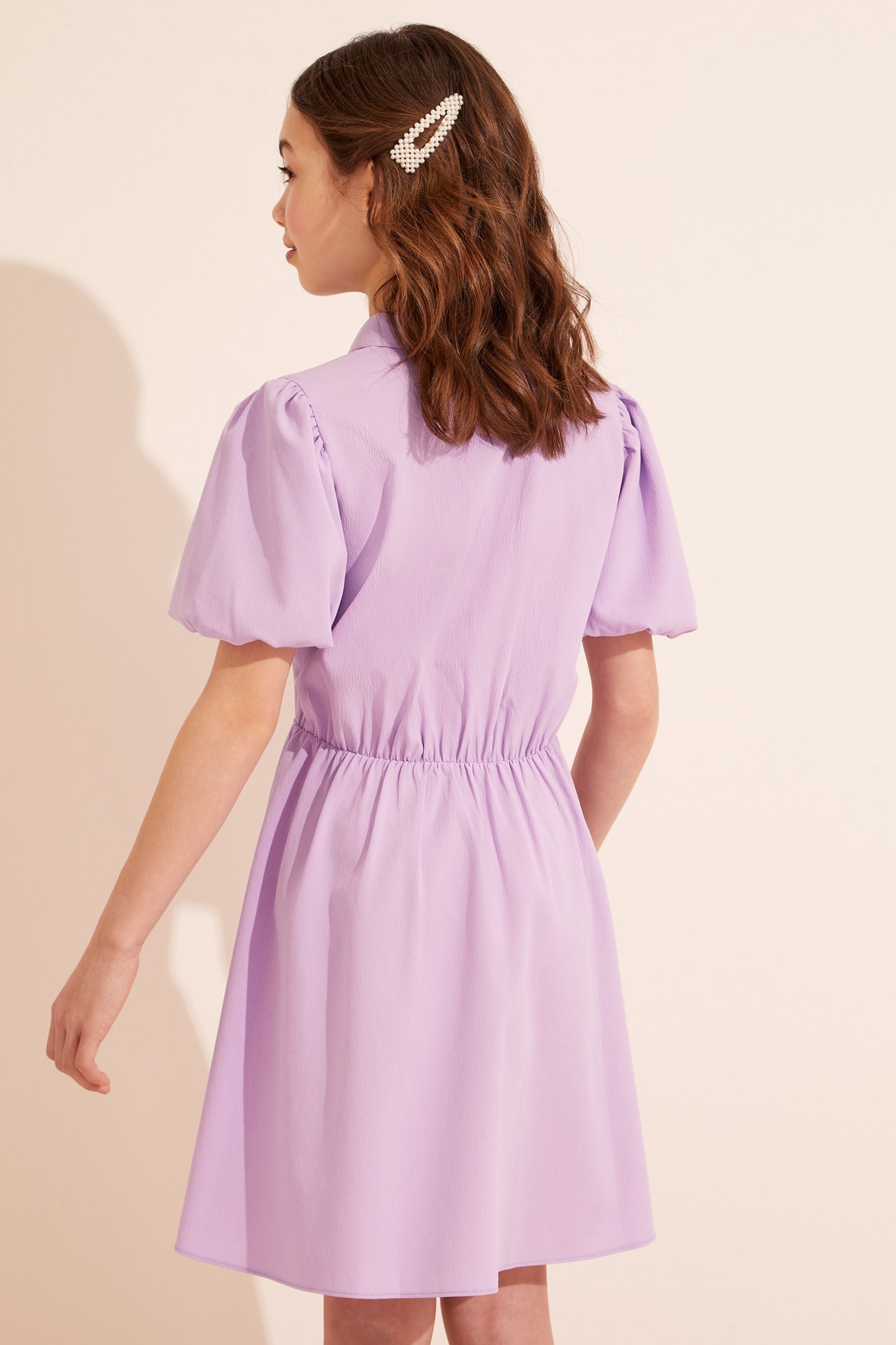 Lilac Lipsy Poplin Diamonte Button Shirt Dress