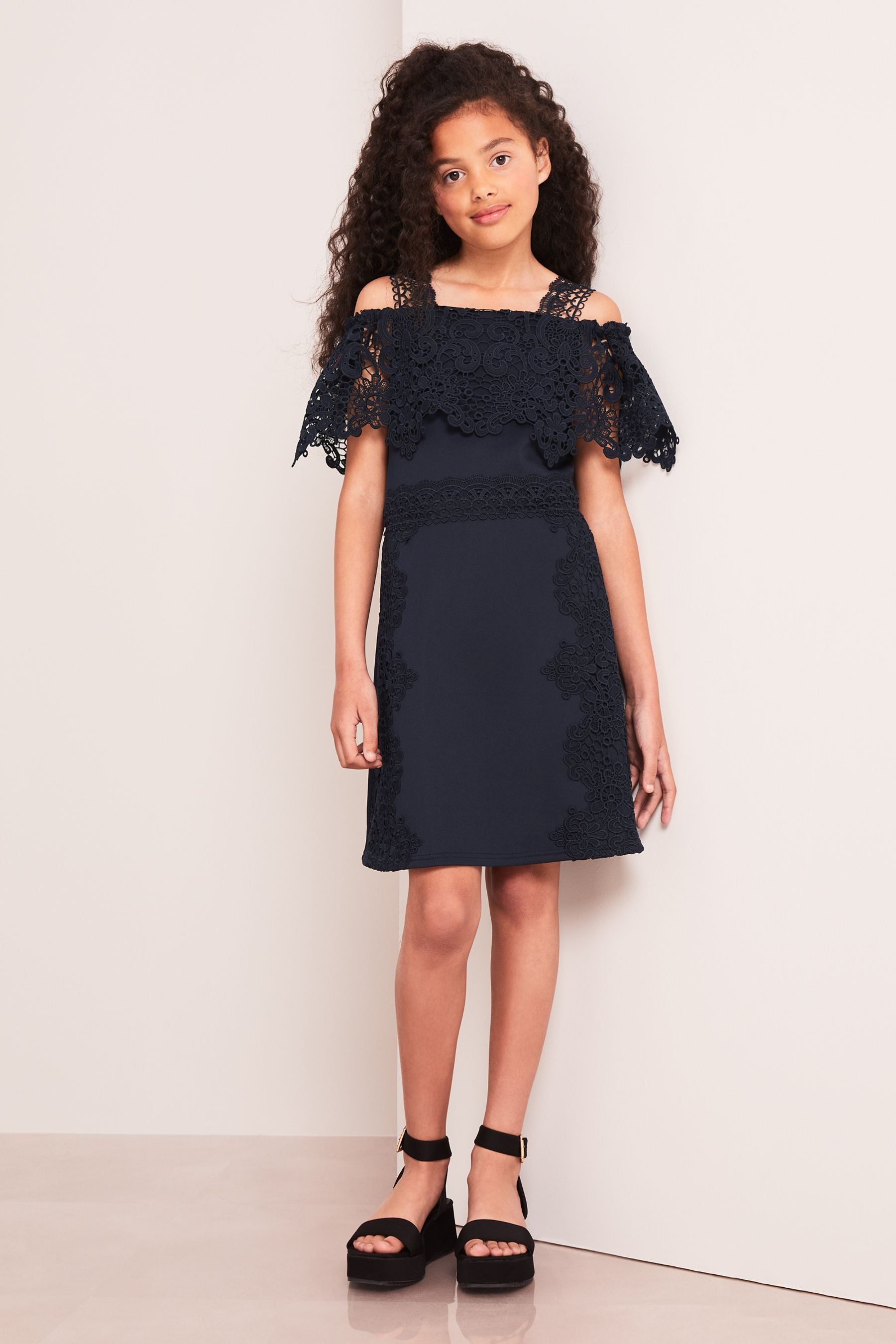 Navy Lipsy Lace Mix Scuba Occasion Dress