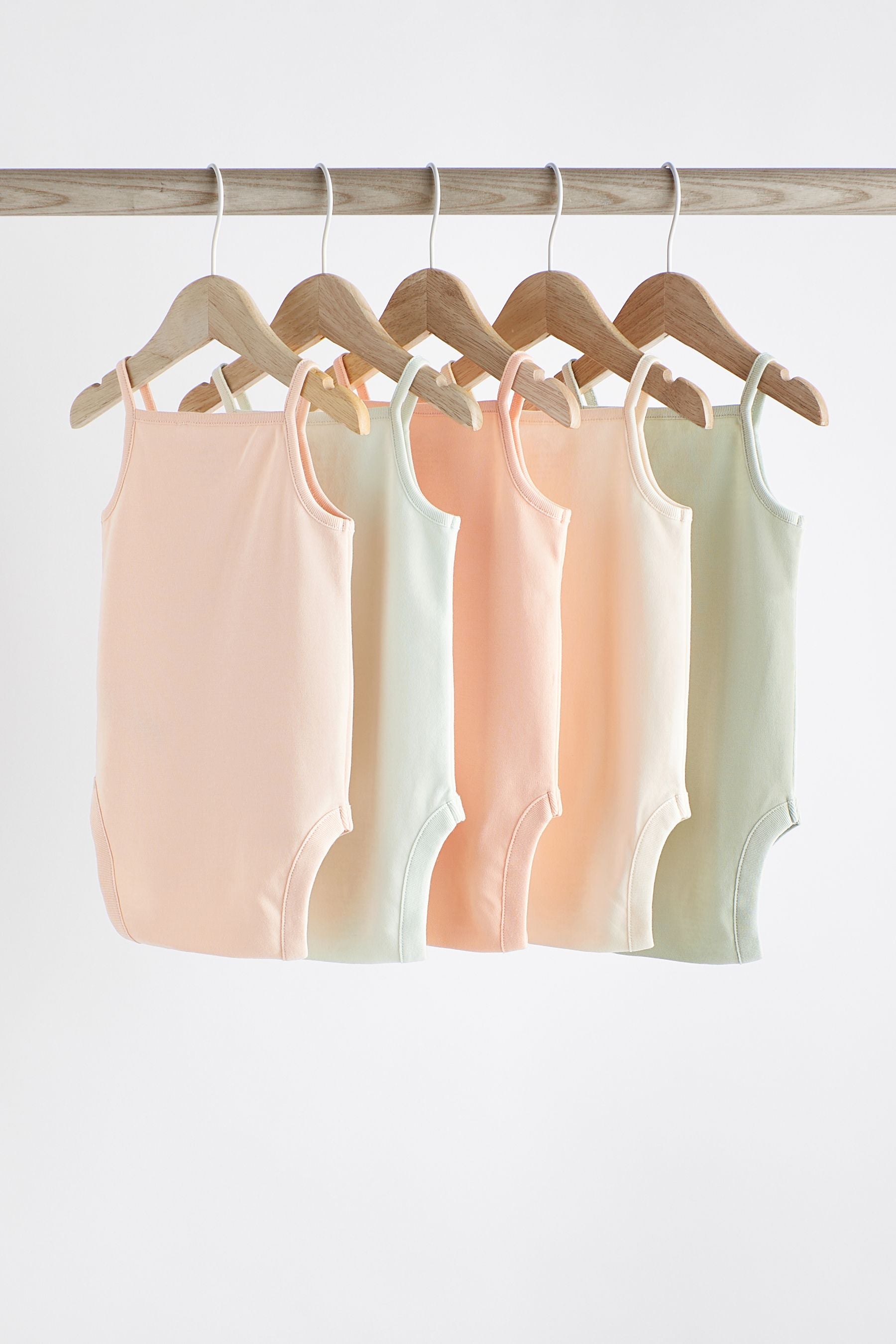 Peach/Green Baby Strappy Vest Bodysuits 5 Pack