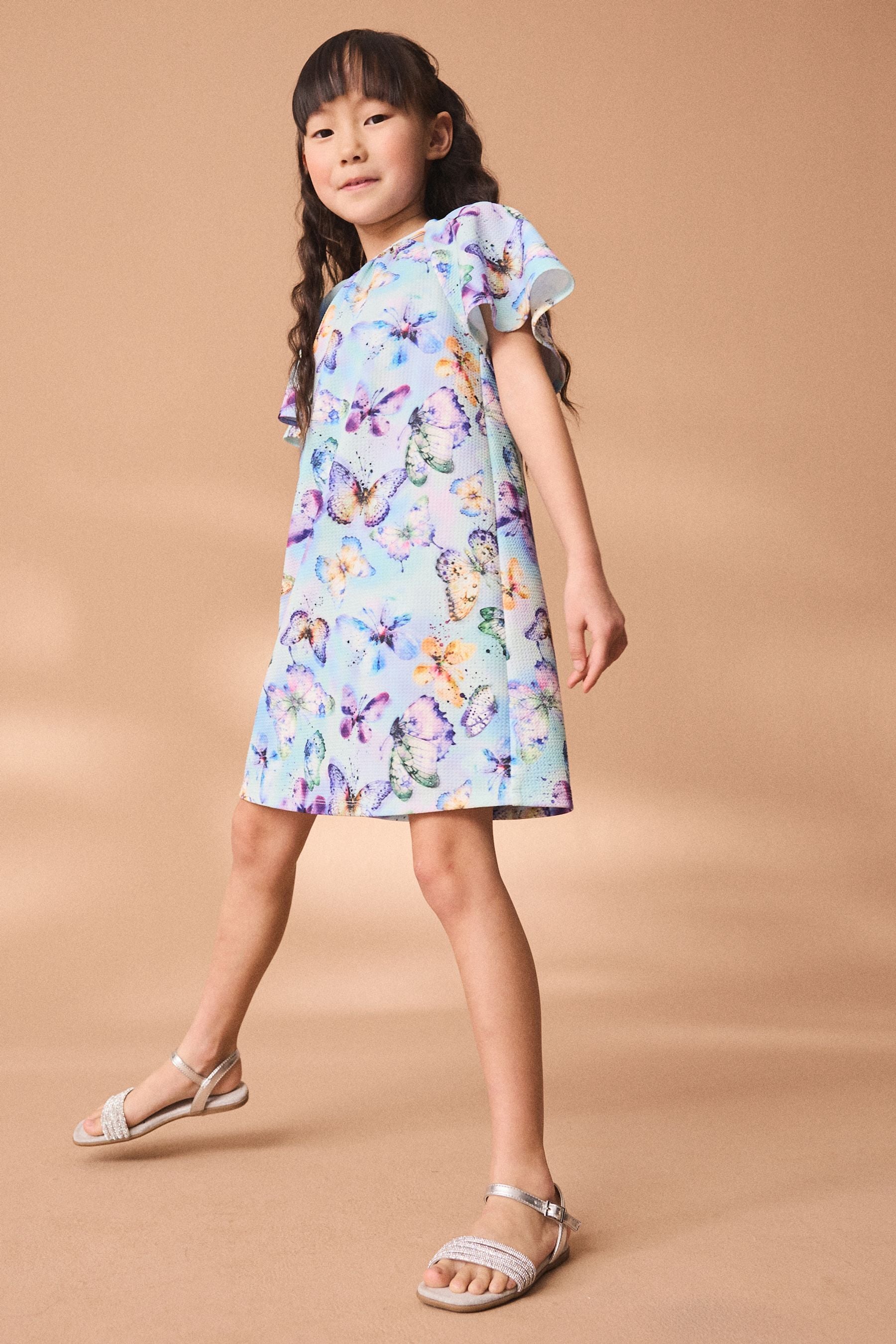 Purple/Blue Butterfly Print Ocassion Dress (1.5-16yrs)