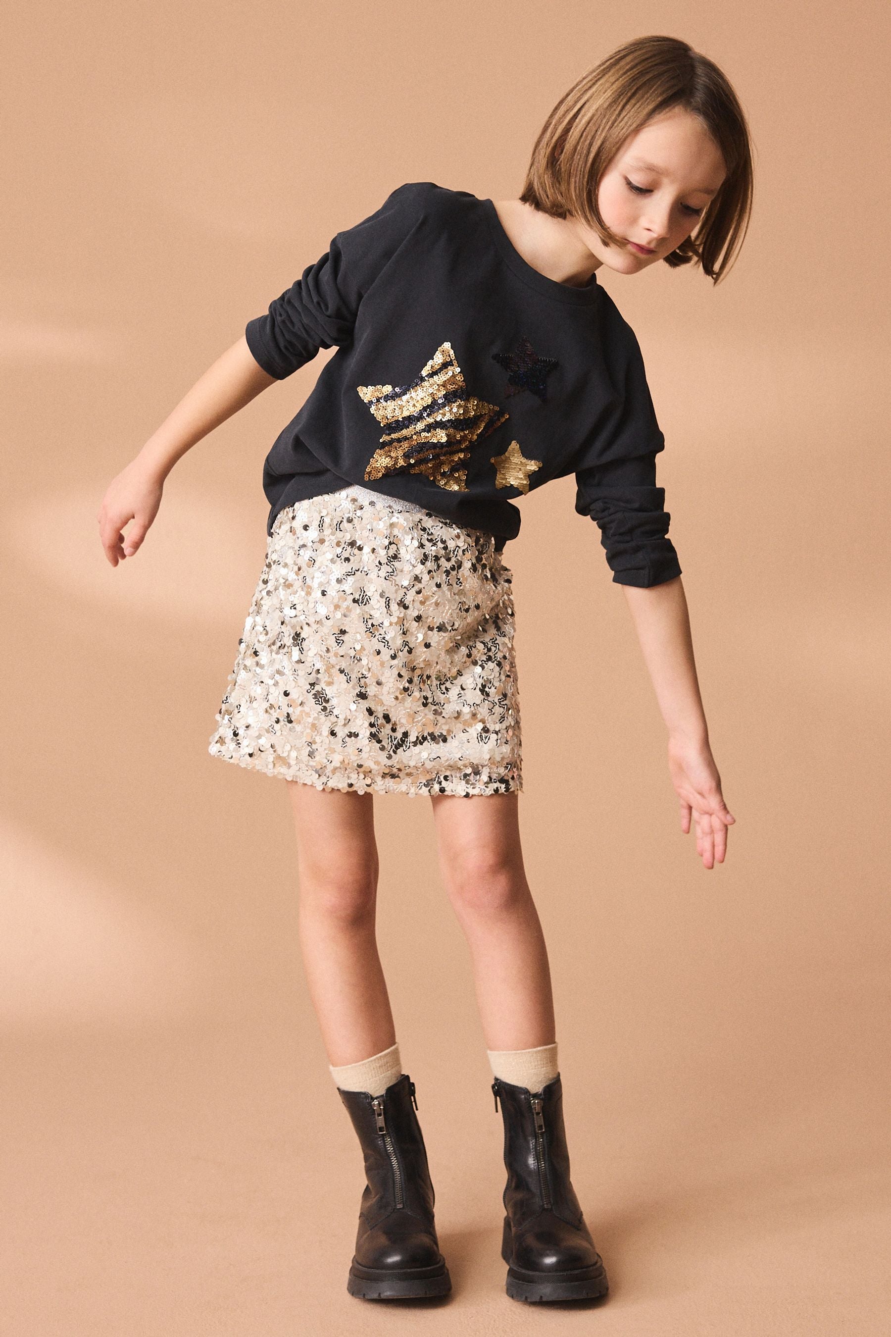 Gold A-Line Sequin Skirt (3-16yrs)