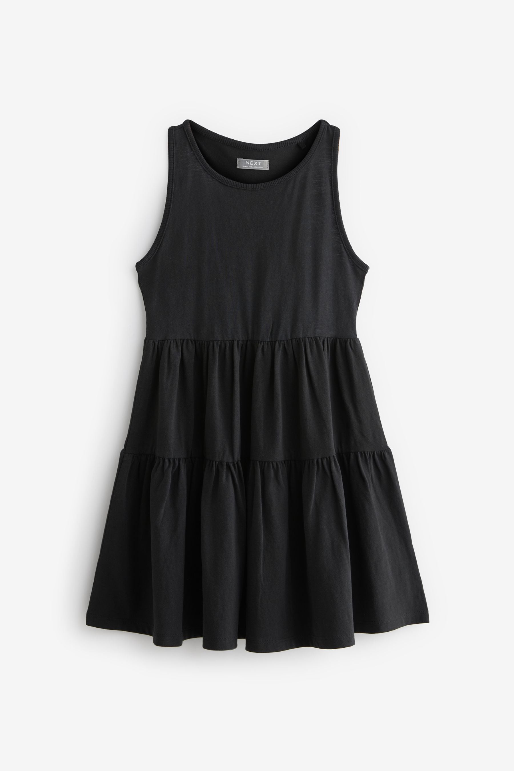 Black Jersey Back Detail Tiered Dress (3-16yrs)