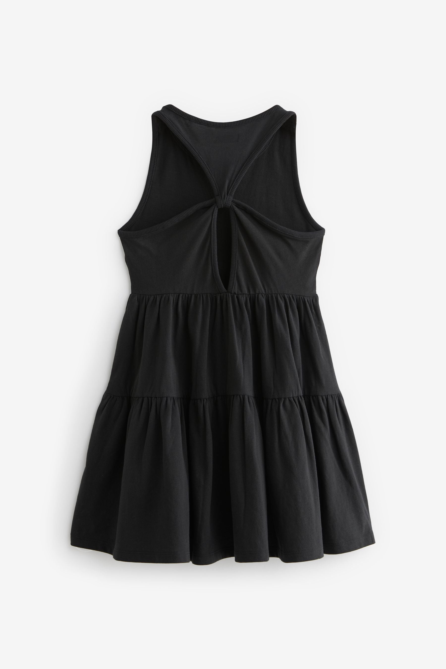 Black Jersey Back Detail Tiered Dress (3-16yrs)