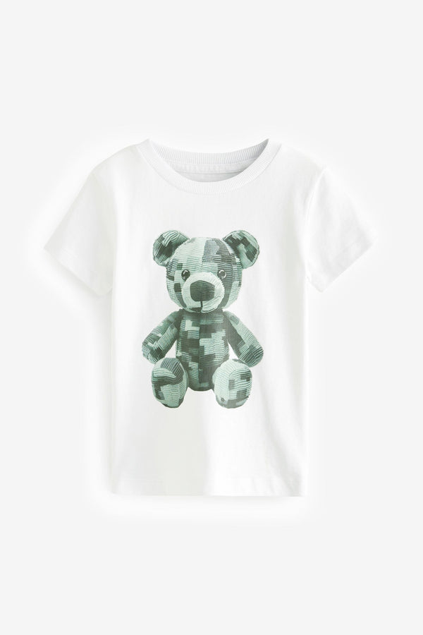 White Pixel Bear Short Sleeve Character T-Shirt (3mths-7yrs)