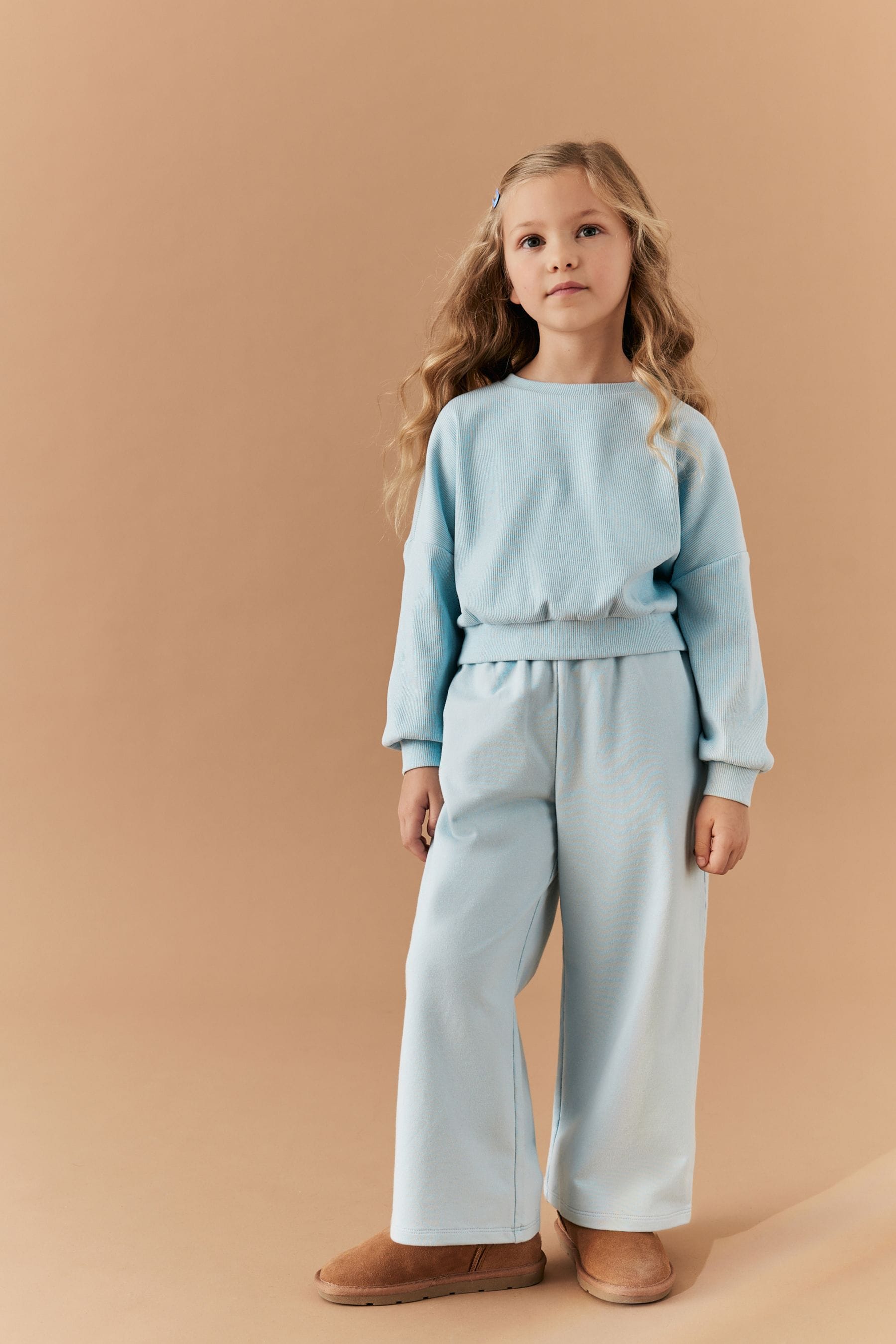 Blue Rib Cuffed Top & Wide Leg Joggers Set (2-16yrs)