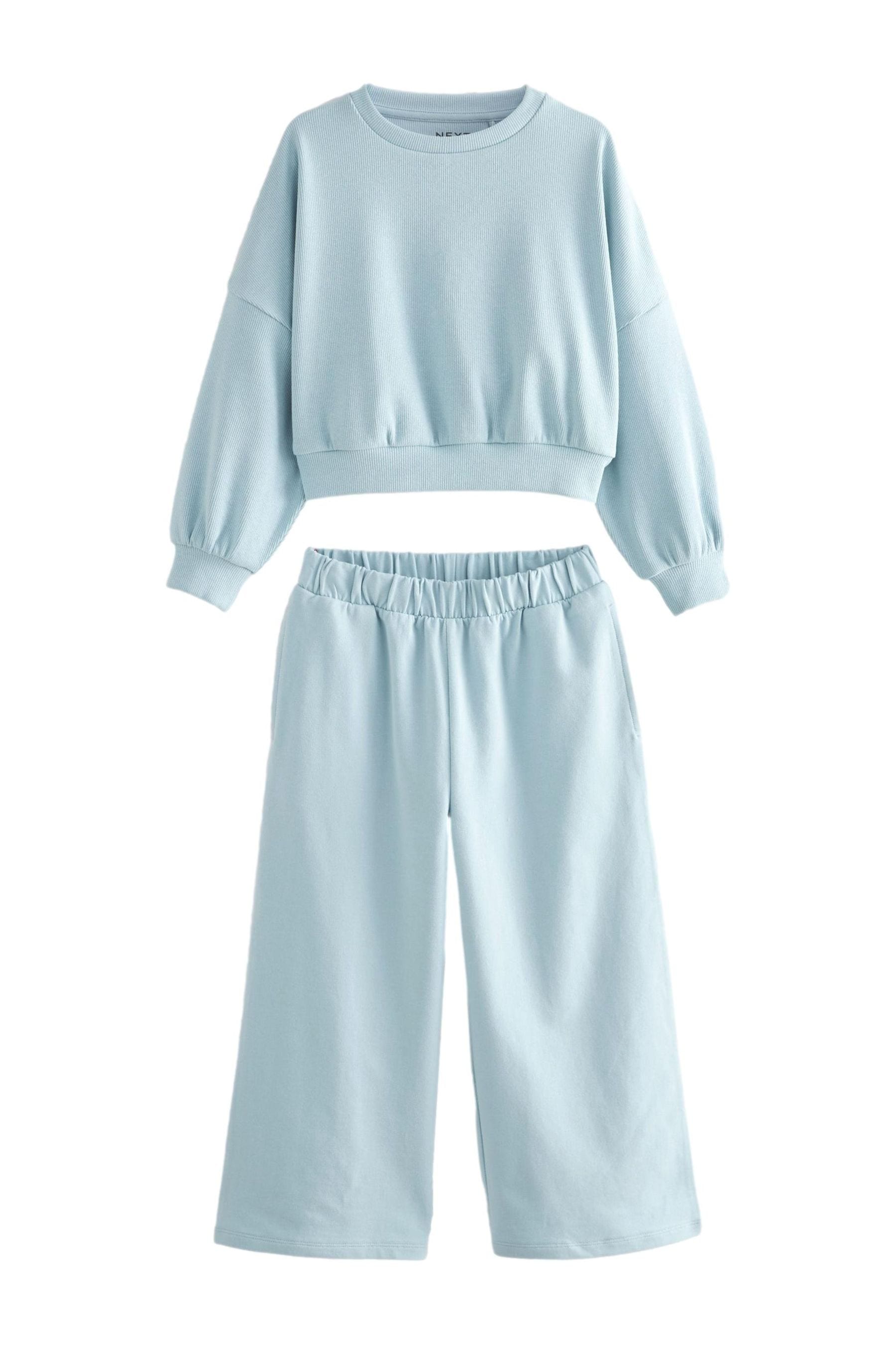 Blue Rib Cuffed Top & Wide Leg Joggers Set (2-16yrs)