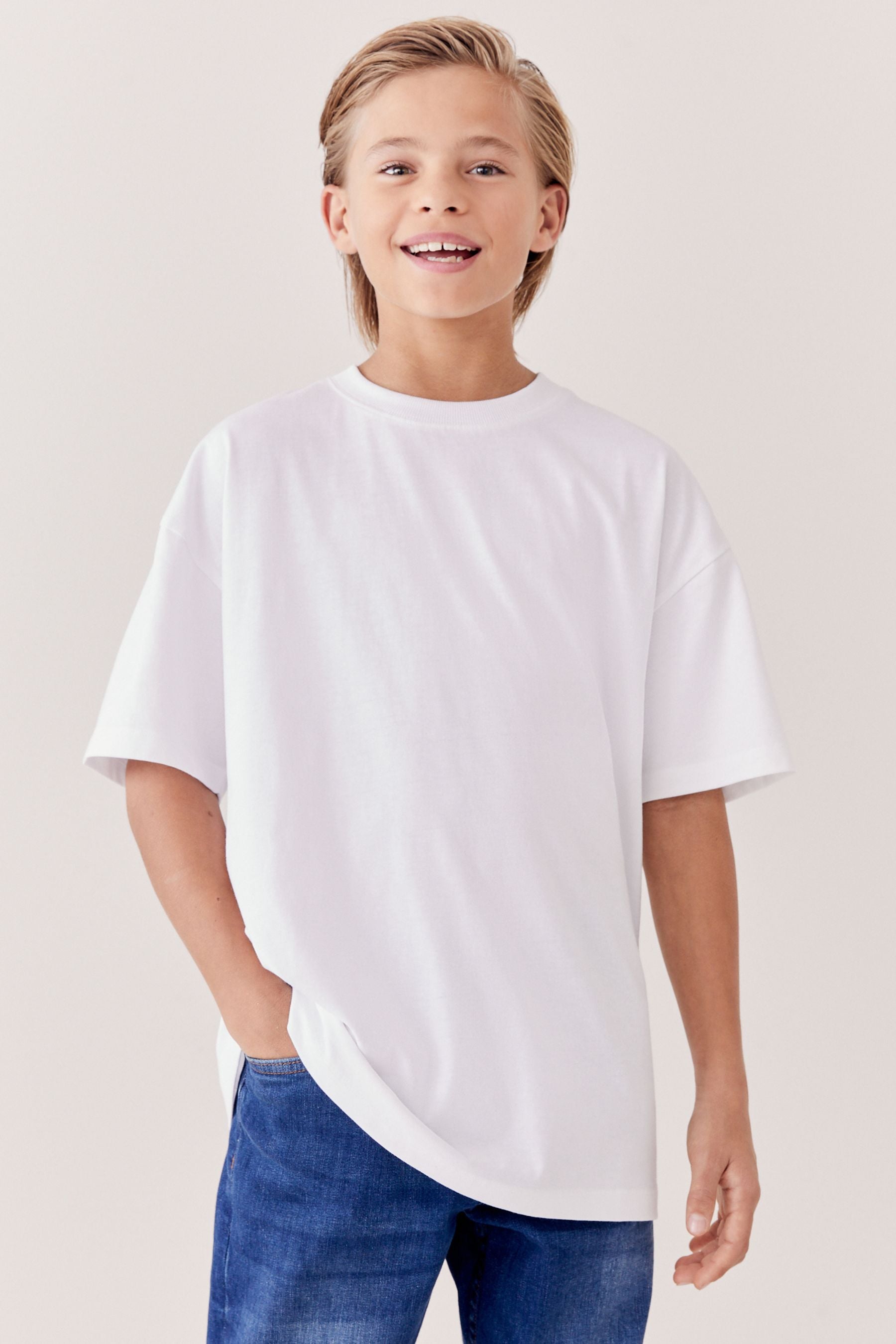 White Oversized Cotton Short Sleeve T-Shirt (3-16yrs)