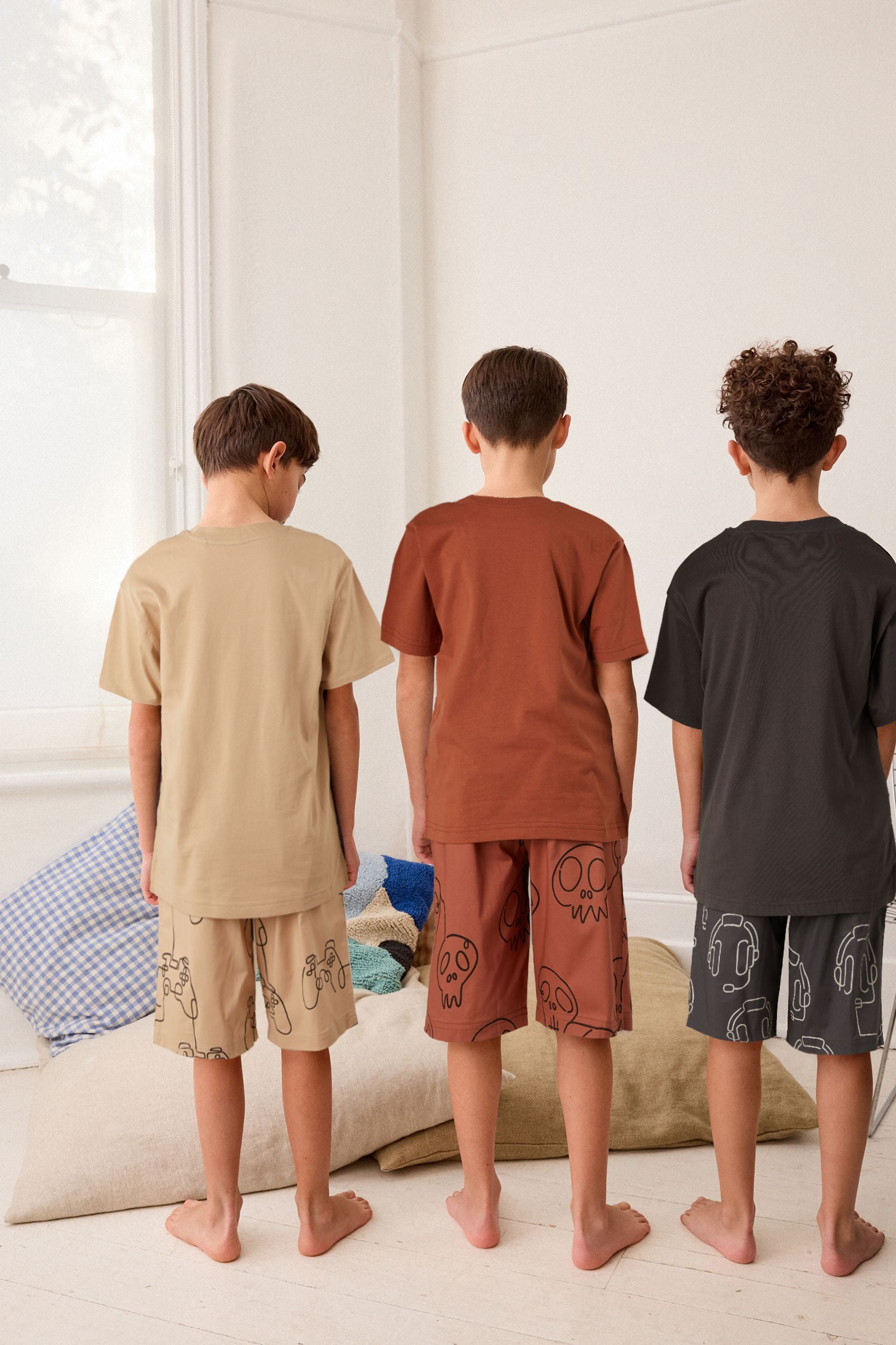 Grey/Stone/ Rust Gamer Short Woven Pyjamas 3 Pack (3-16yrs)