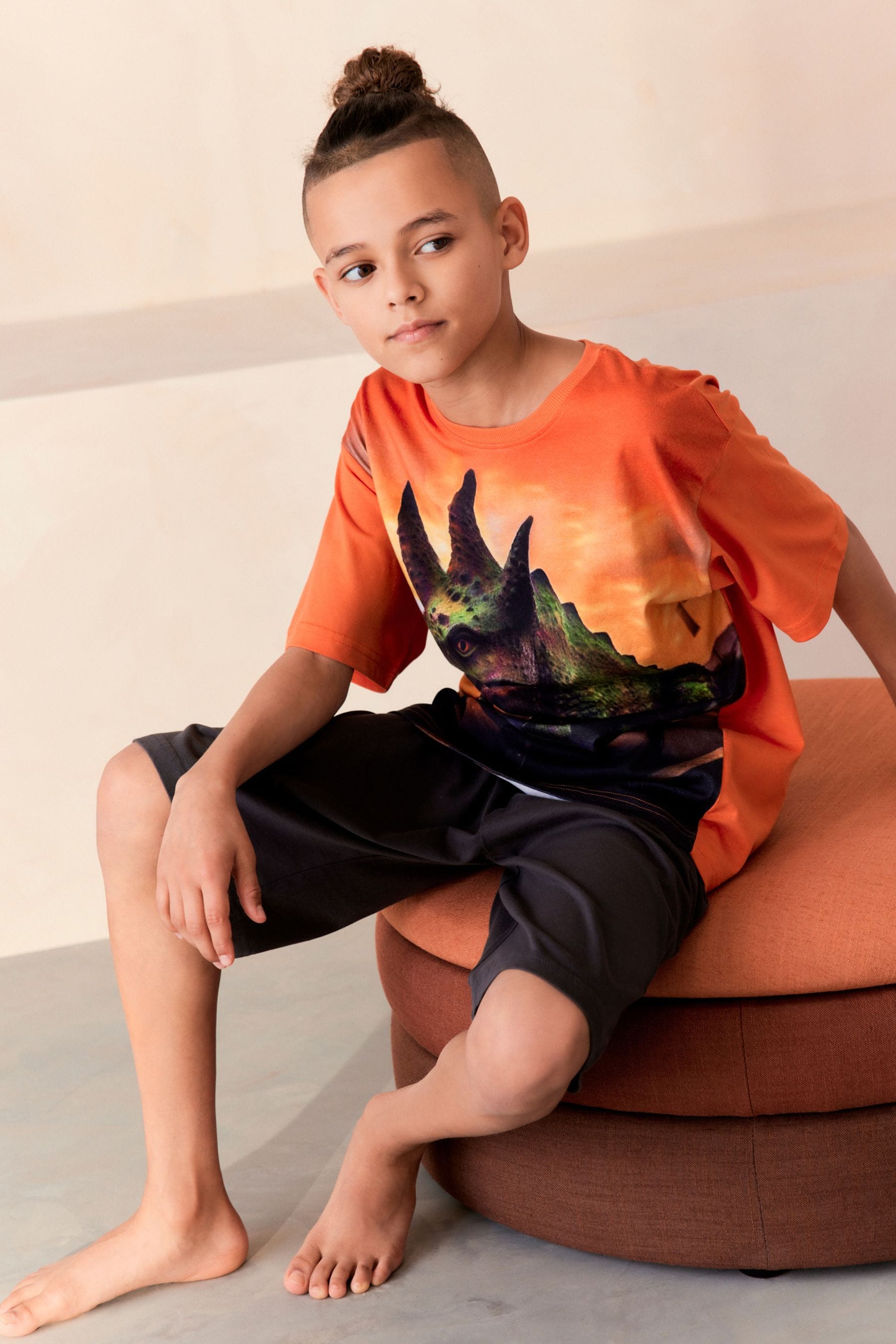 Orange Dinosaur Single Short Pyjamas (3-16yrs)