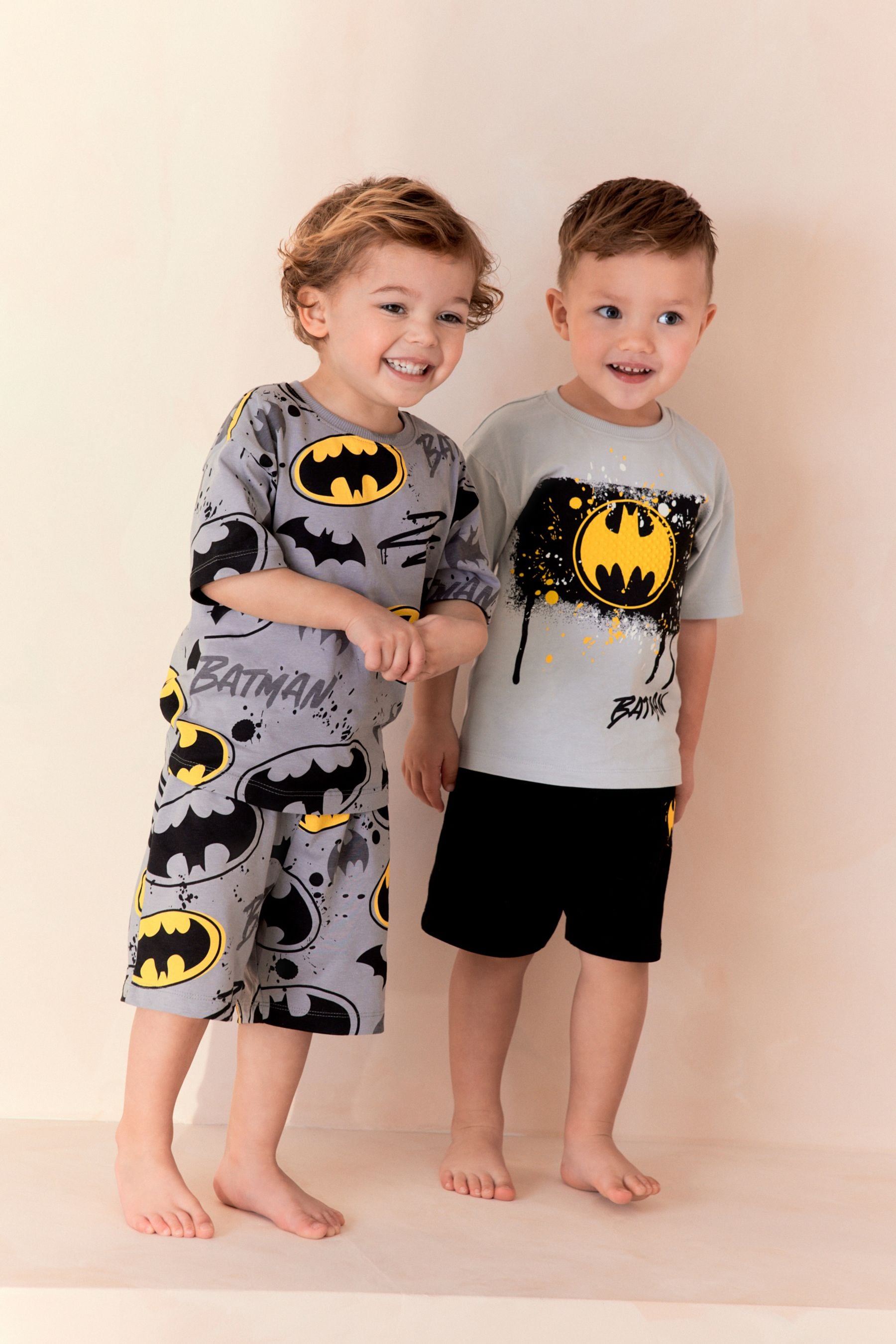 Grey/Yellow Batman License Short Pyjamas 2 Pack (9mths-12yrs)