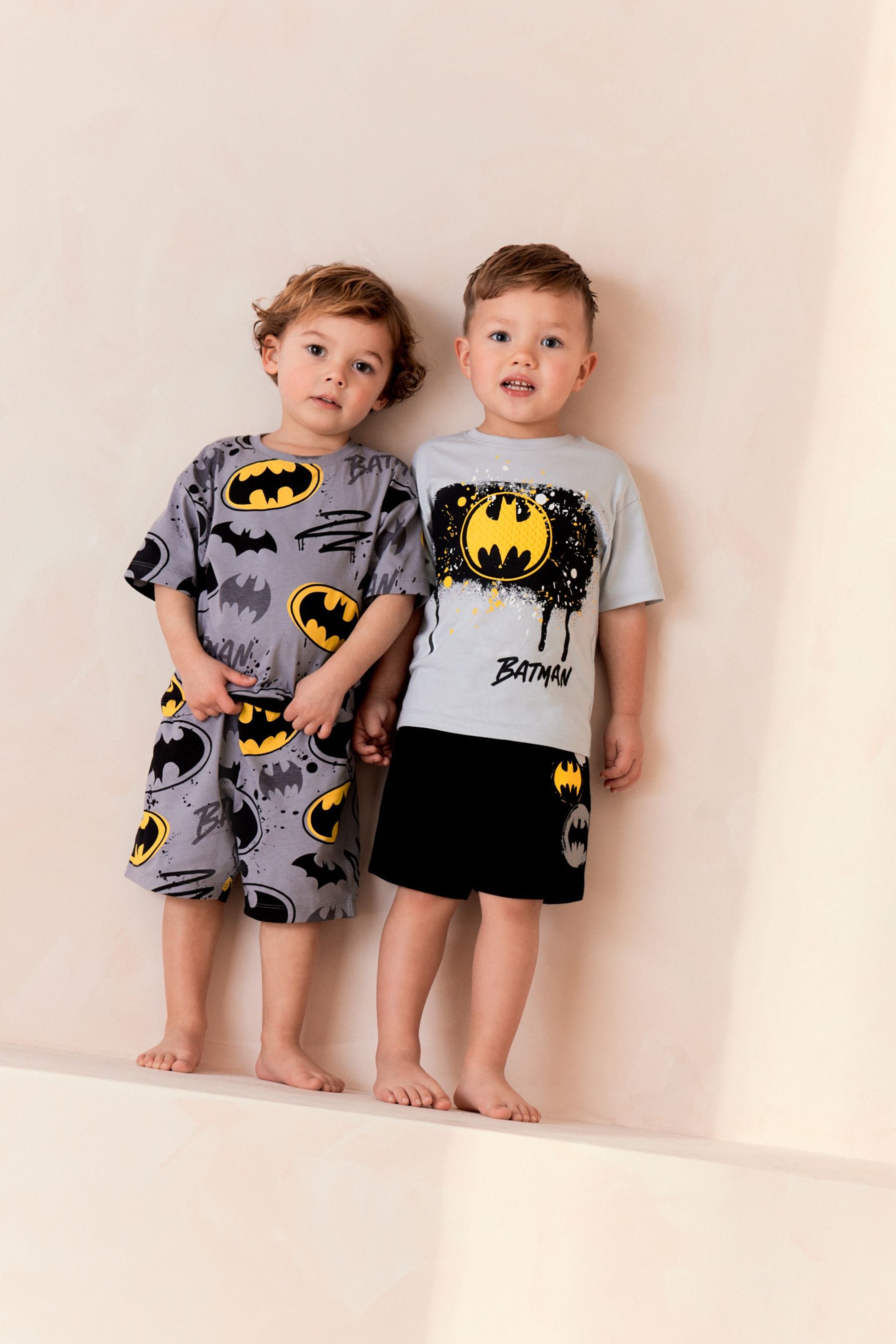 Grey/Yellow Batman License Short Pyjamas 2 Pack (9mths-12yrs)