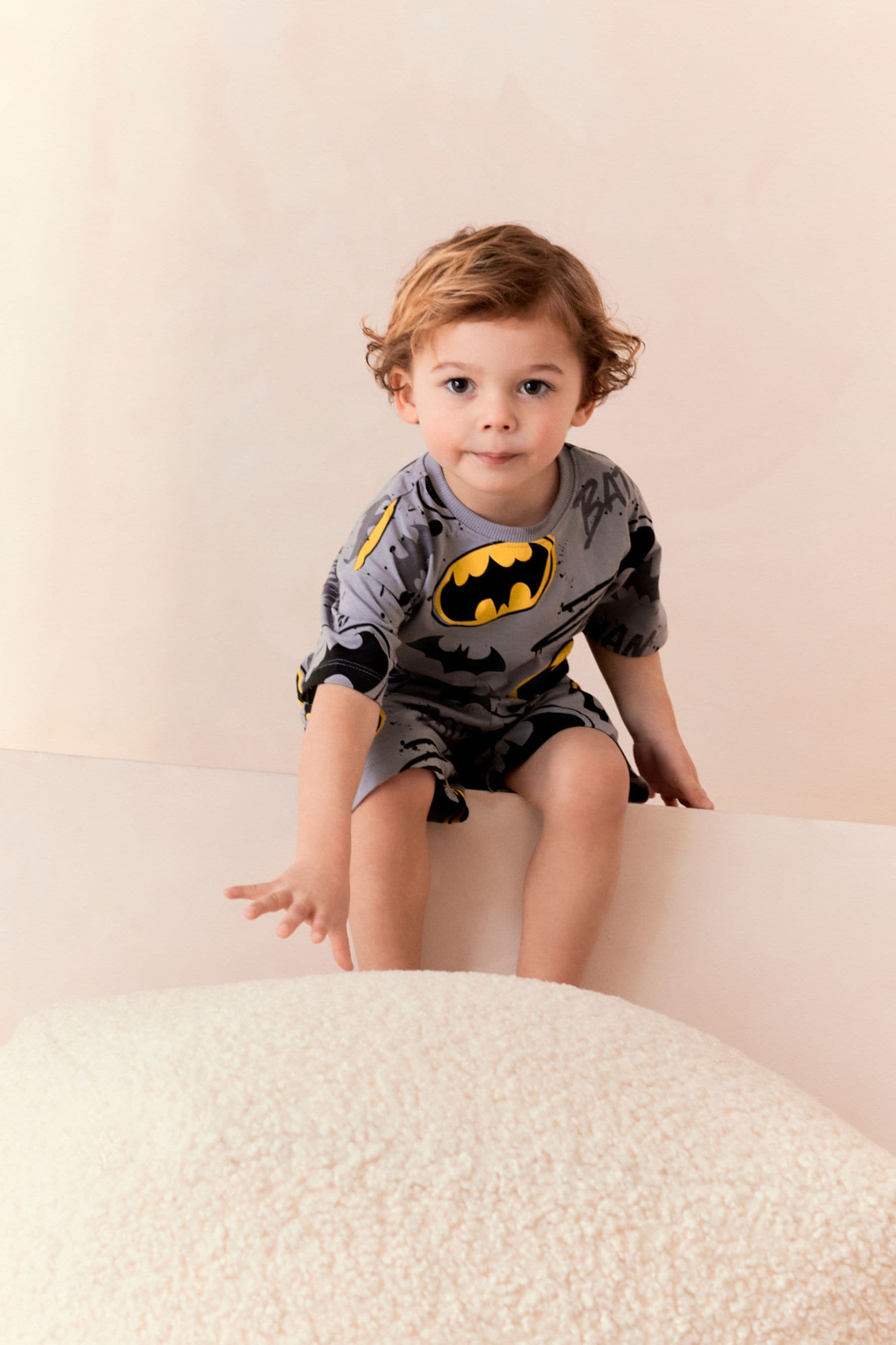 Grey/Yellow Batman License Short Pyjamas 2 Pack (9mths-12yrs)