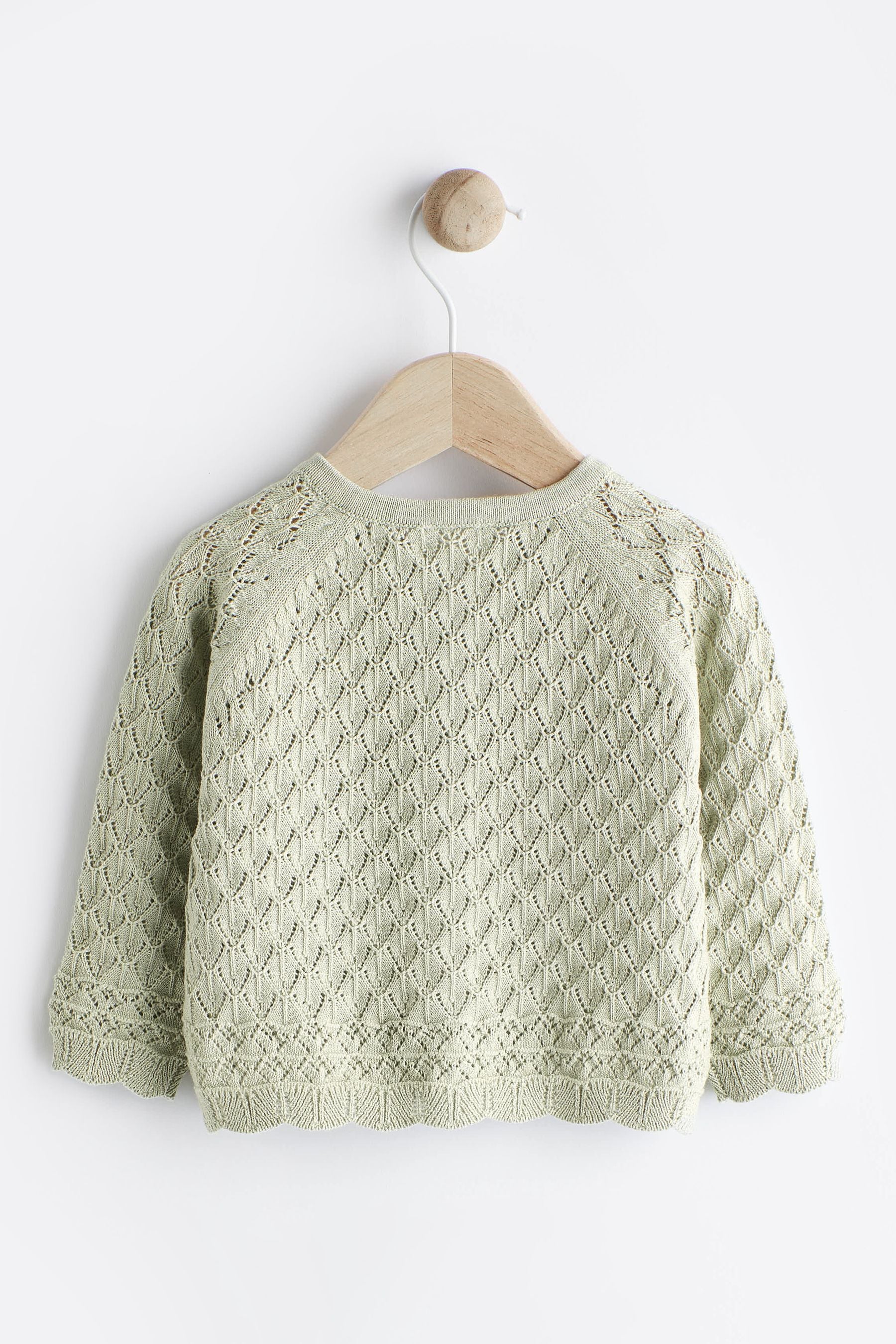 Sage Green Baby Pointelle Knitted Cardigan (0mths-2yrs)