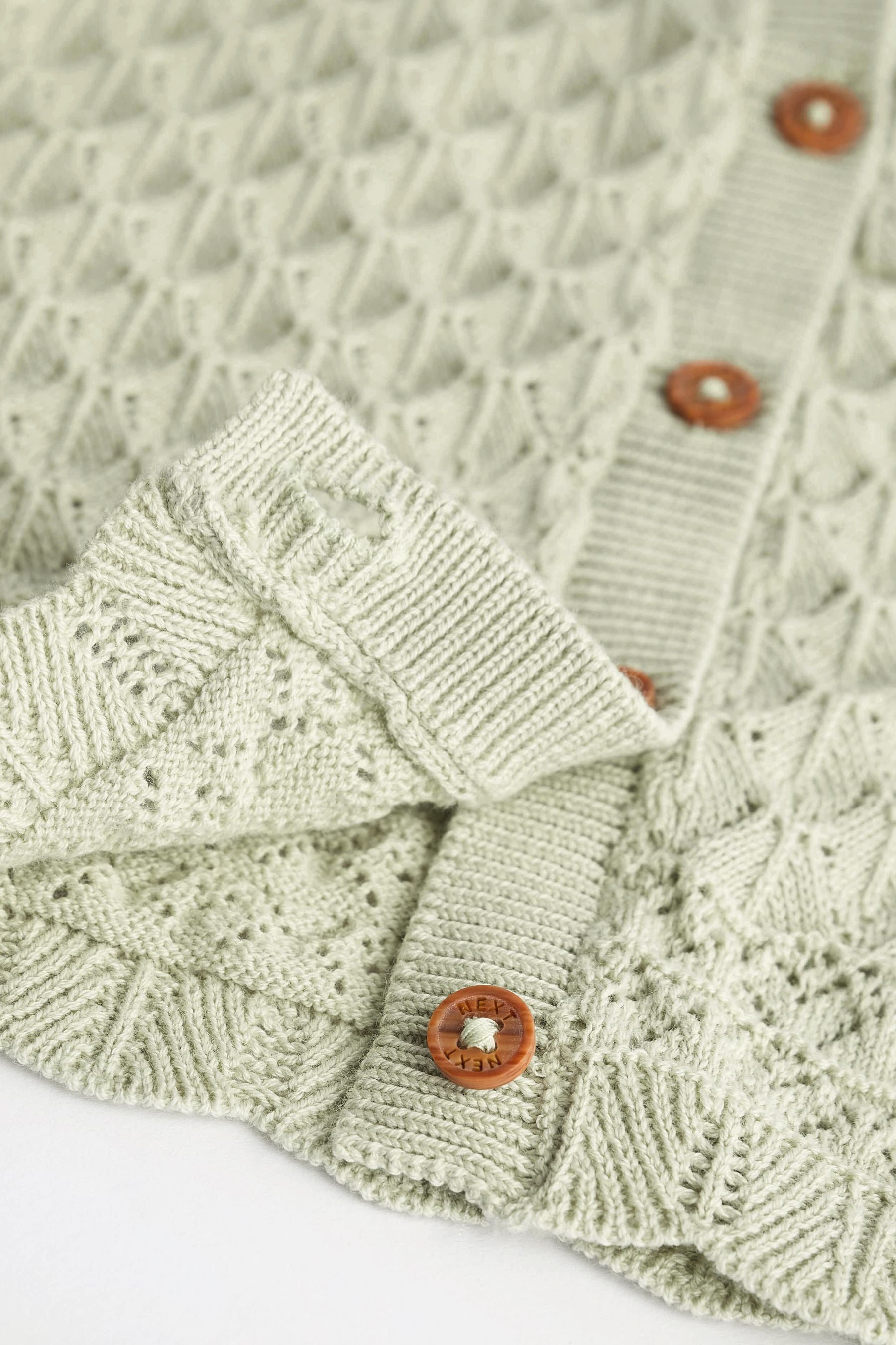 Sage Green Baby Pointelle Knitted Cardigan (0mths-2yrs)