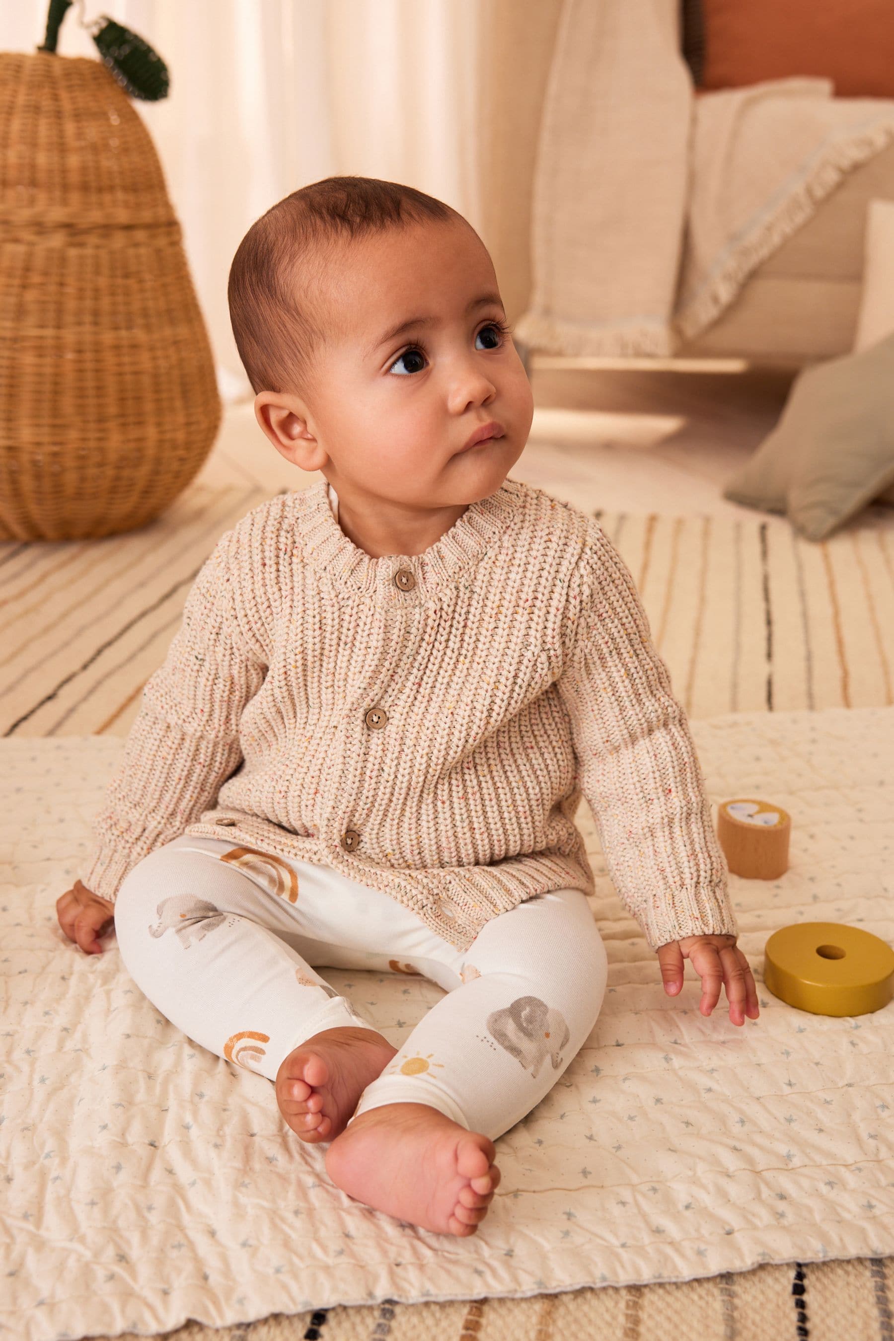 Cream Milk Club Brown Chunky Knitted Embroidered Baby Cardigan