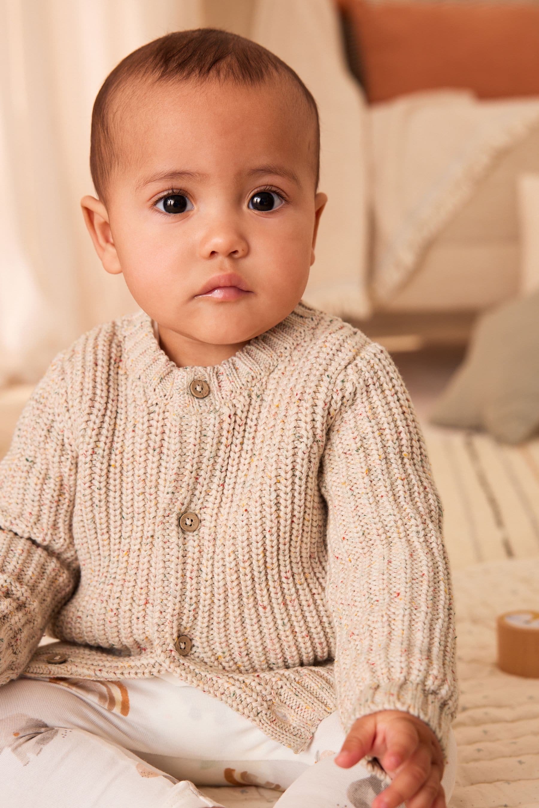 Cream Milk Club Brown Chunky Knitted Embroidered Baby Cardigan