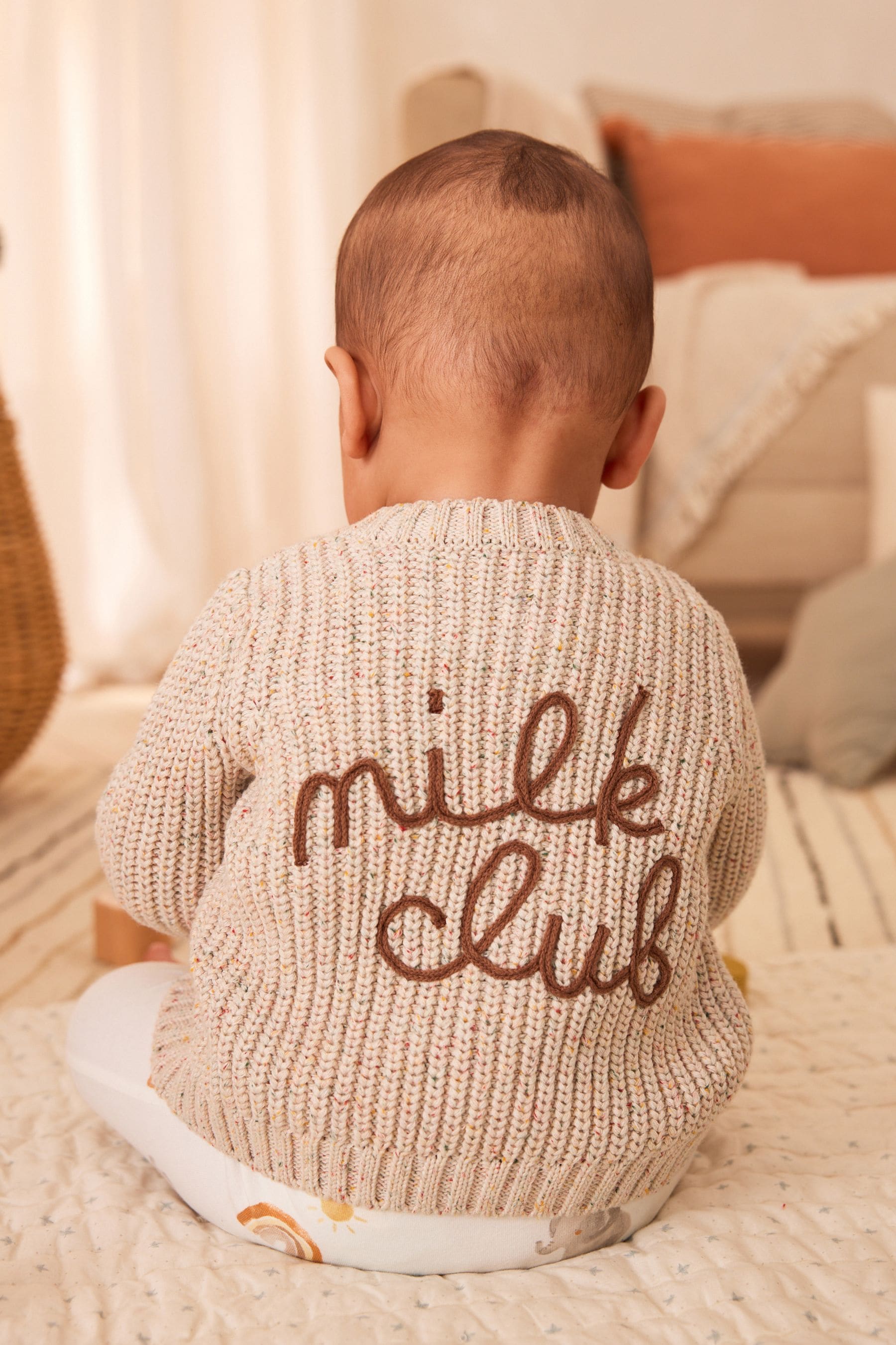 Cream Milk Club Brown Chunky Knitted Embroidered Baby Cardigan