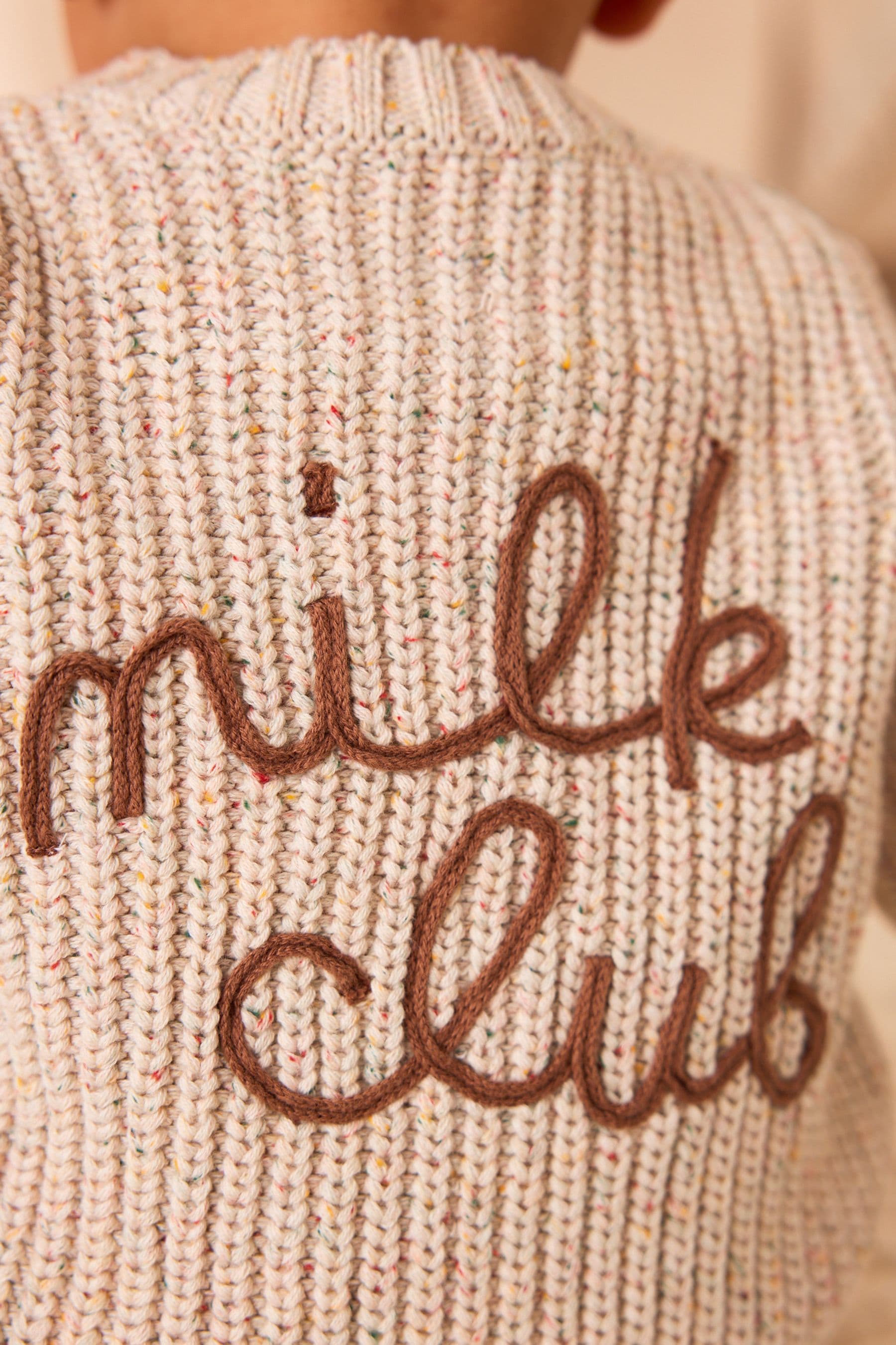 Cream Milk Club Brown Chunky Knitted Embroidered Baby Cardigan