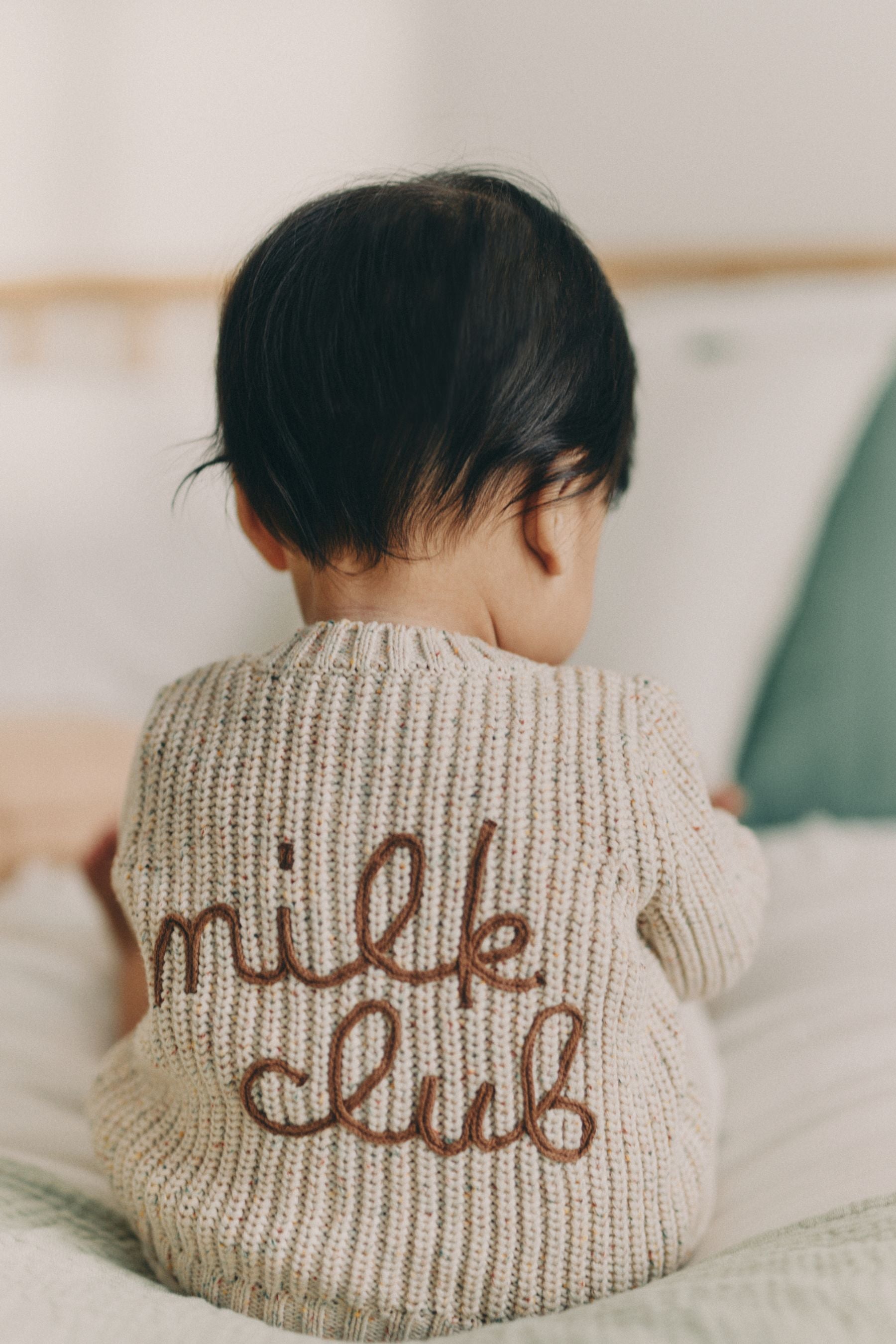 Cream Milk Club Brown Chunky Knitted Embroidered Baby Cardigan