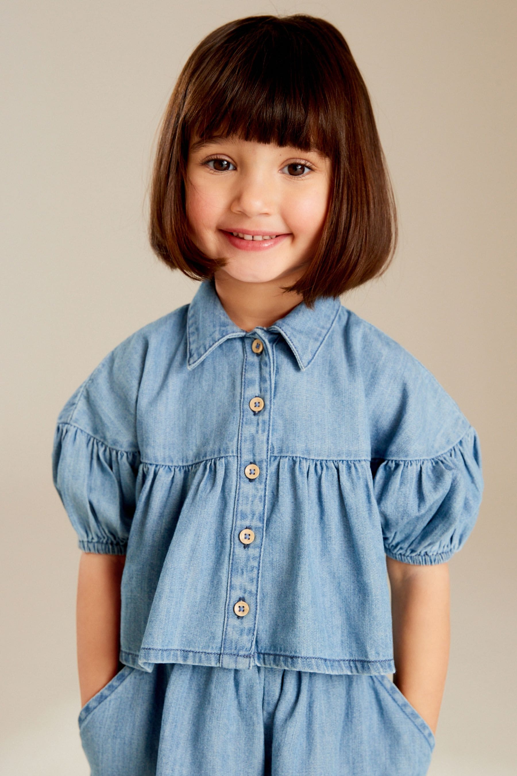 Blue Denim Blouse And Shorts Co-ord Set (3mths-8yrs)