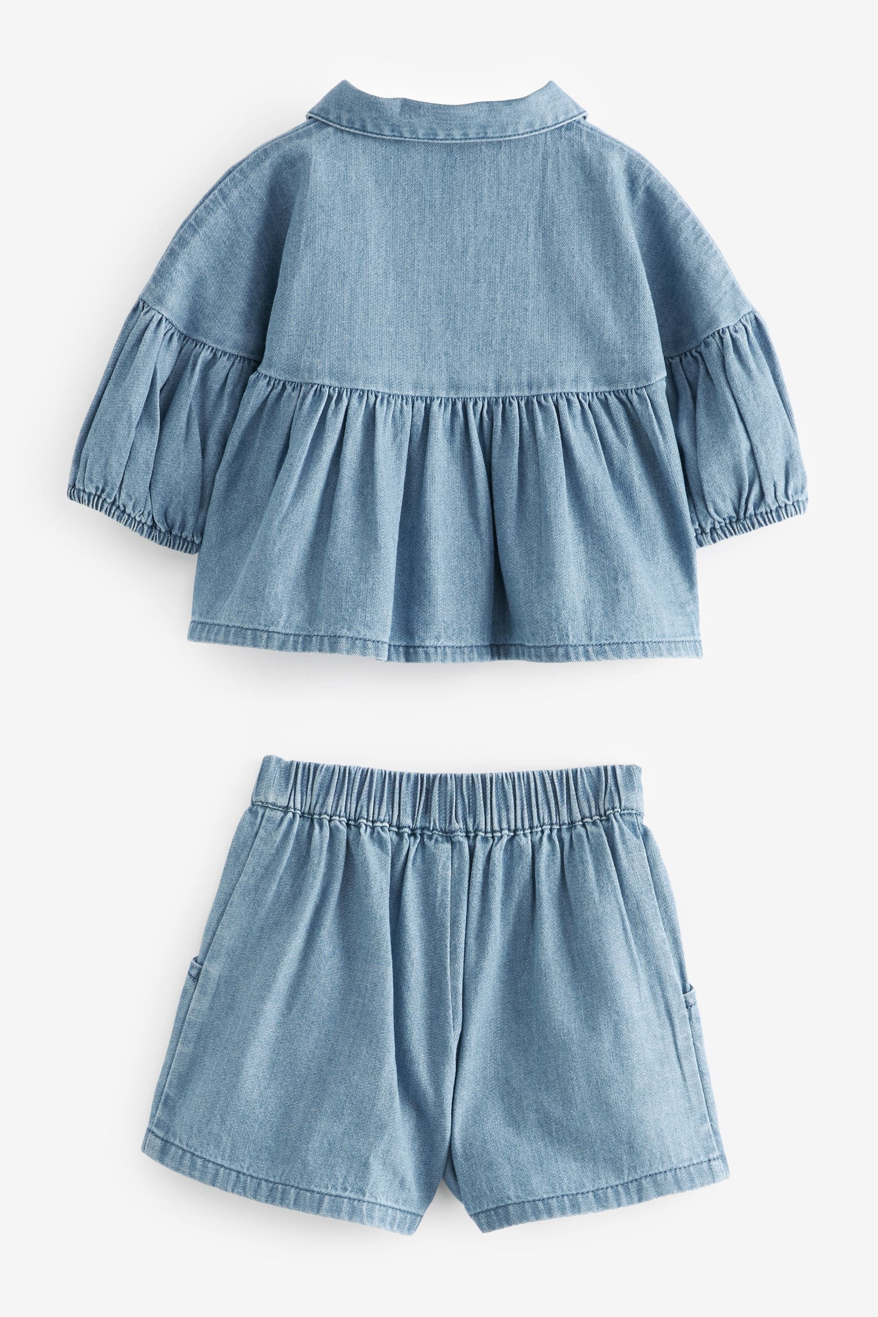 Blue Denim Blouse And Shorts Co-ord Set (3mths-8yrs)