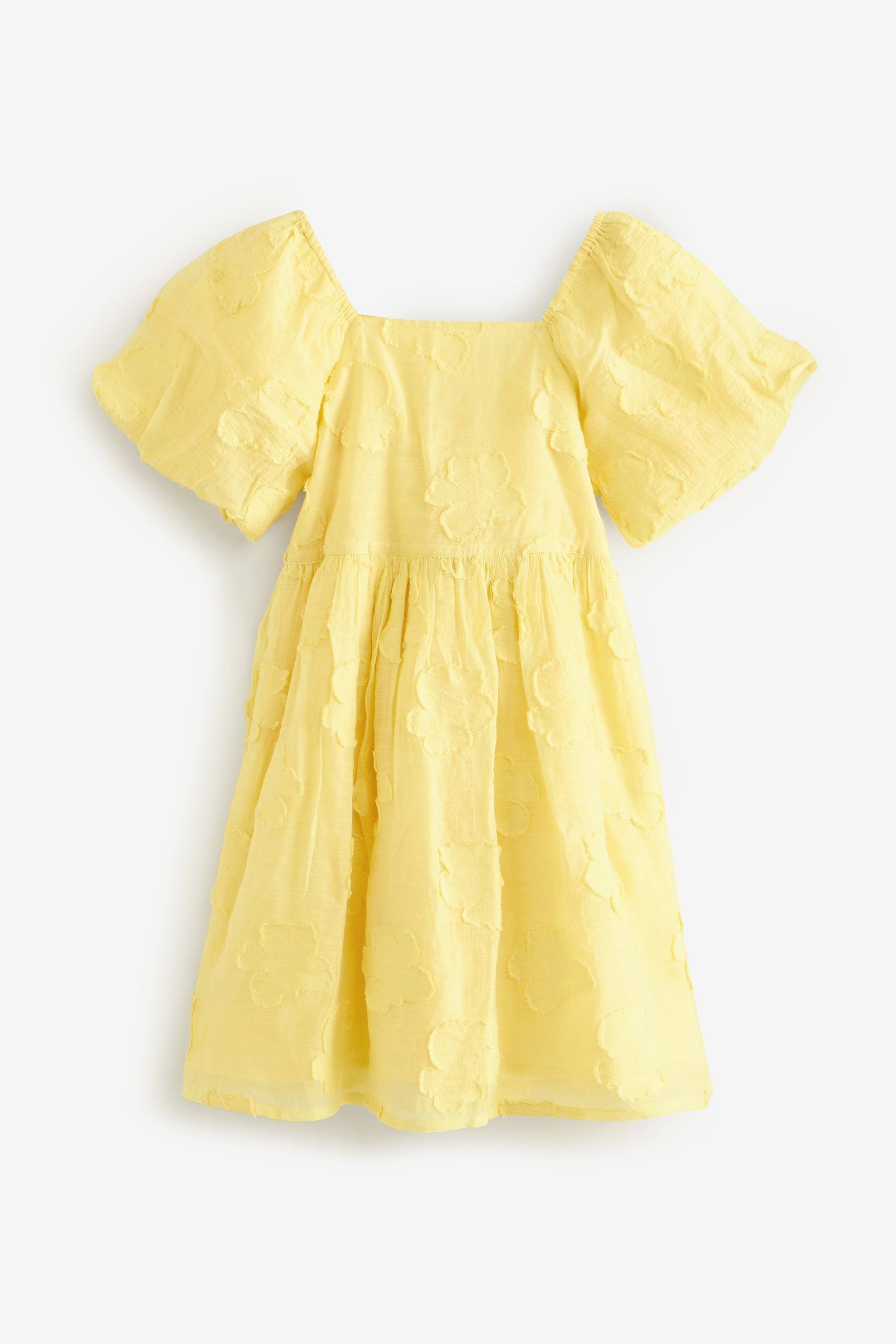 Soft Yellow Floral Texture Dress (3-16yrs)