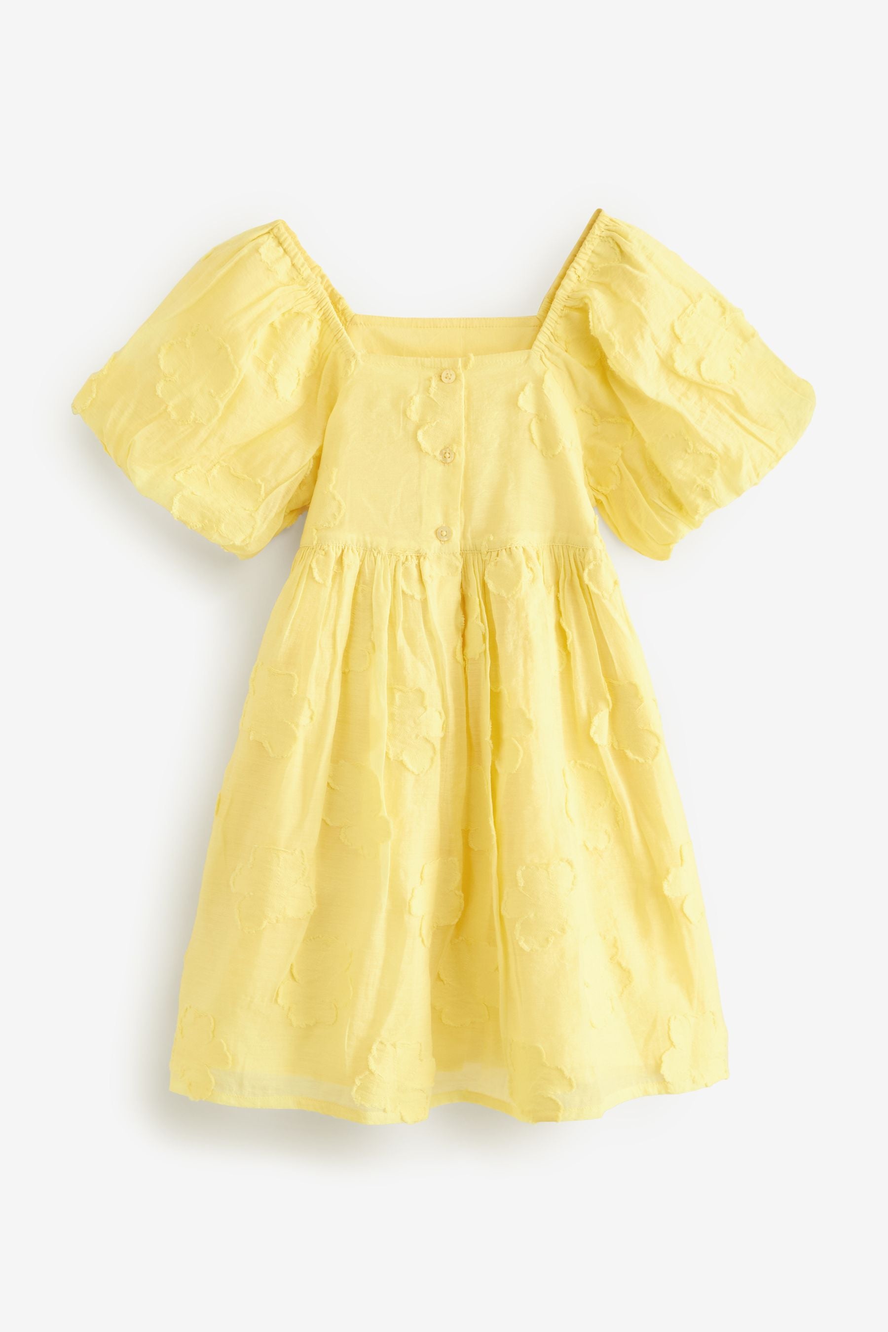 Soft Yellow Floral Texture Dress (3-16yrs)