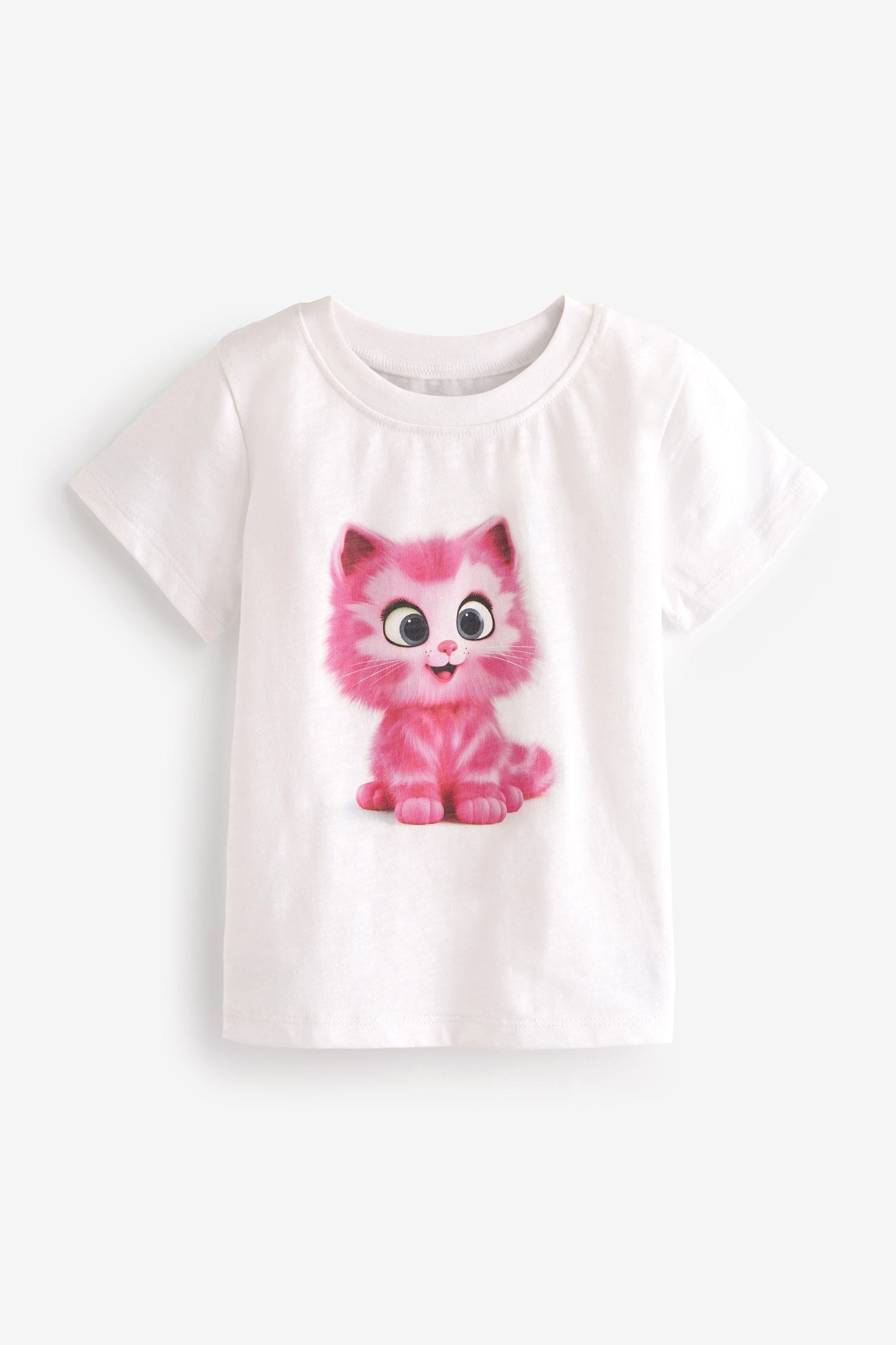 White Pink Cat Short Sleeve T-Shirt (3mths-7yrs)