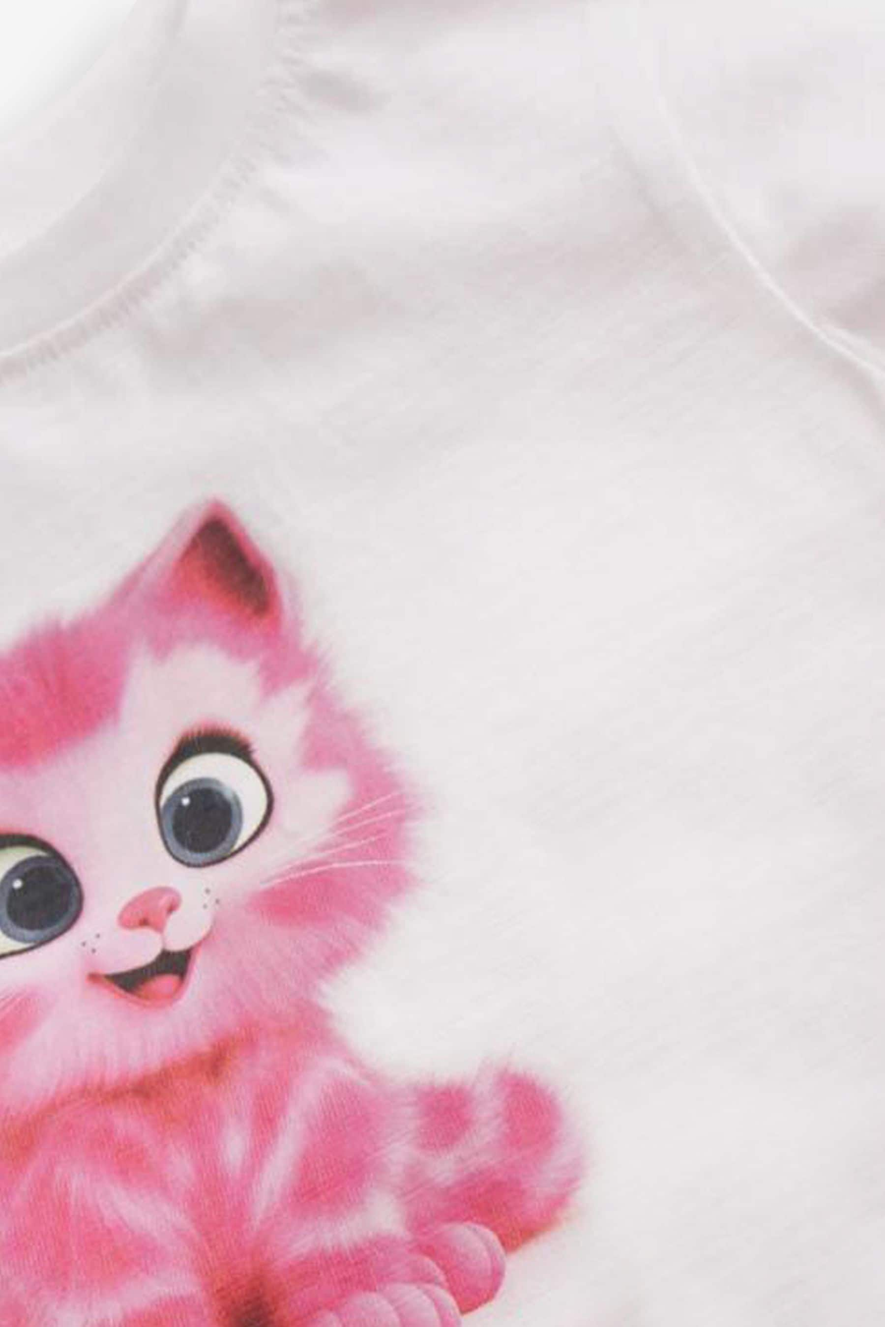 White Pink Cat Short Sleeve T-Shirt (3mths-7yrs)