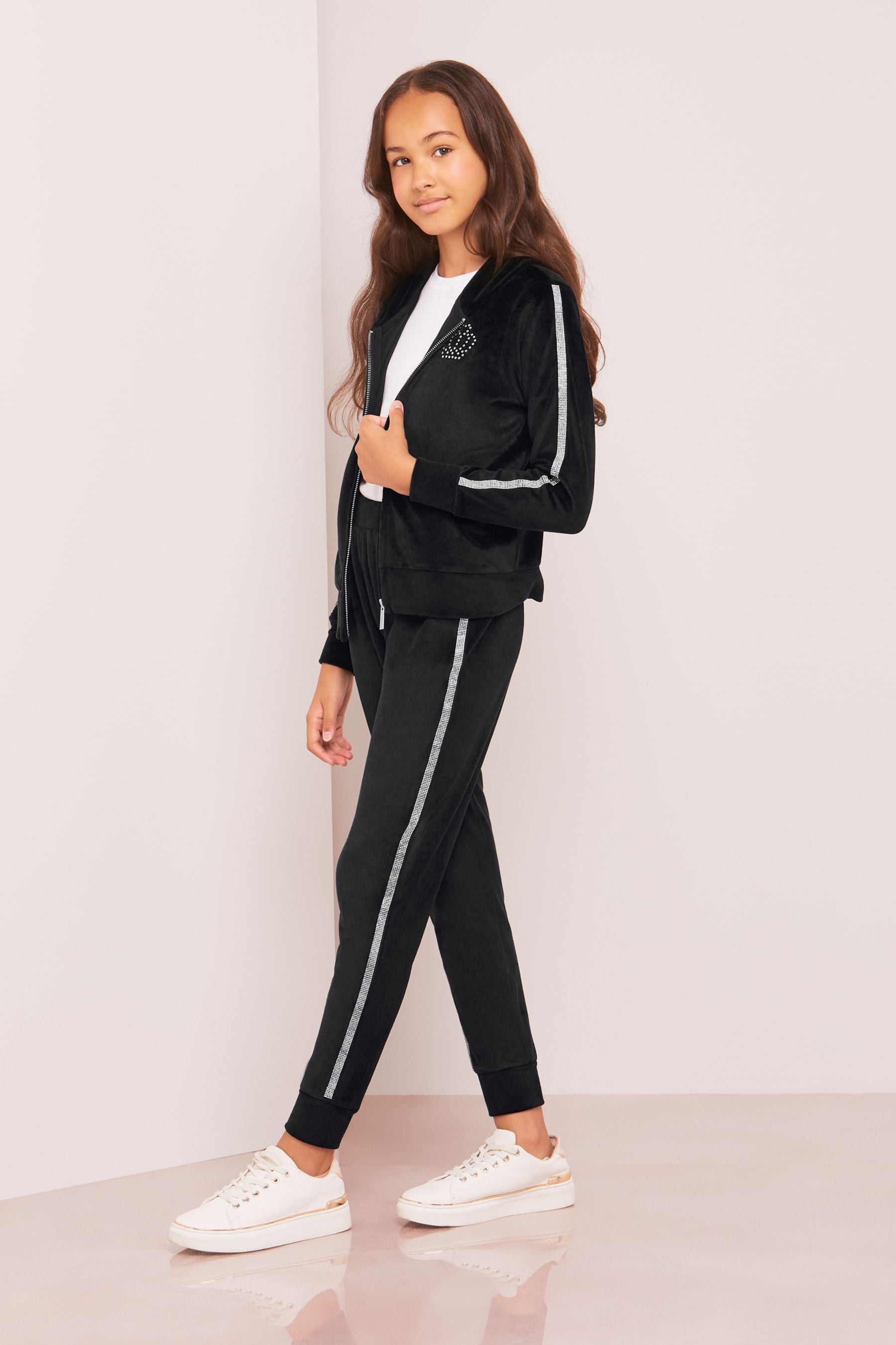 Black Lipsy Embellished Super Soft Cuffed Velour Joggers