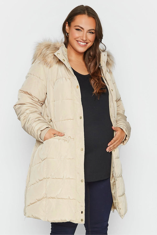 Ivory Bump It Up Maternity Panelled Midi Puffer Coat