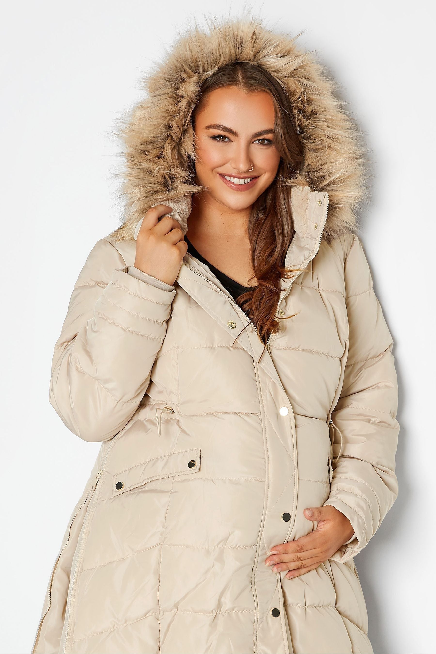 Ivory Bump It Up Maternity Panelled Midi Puffer Coat