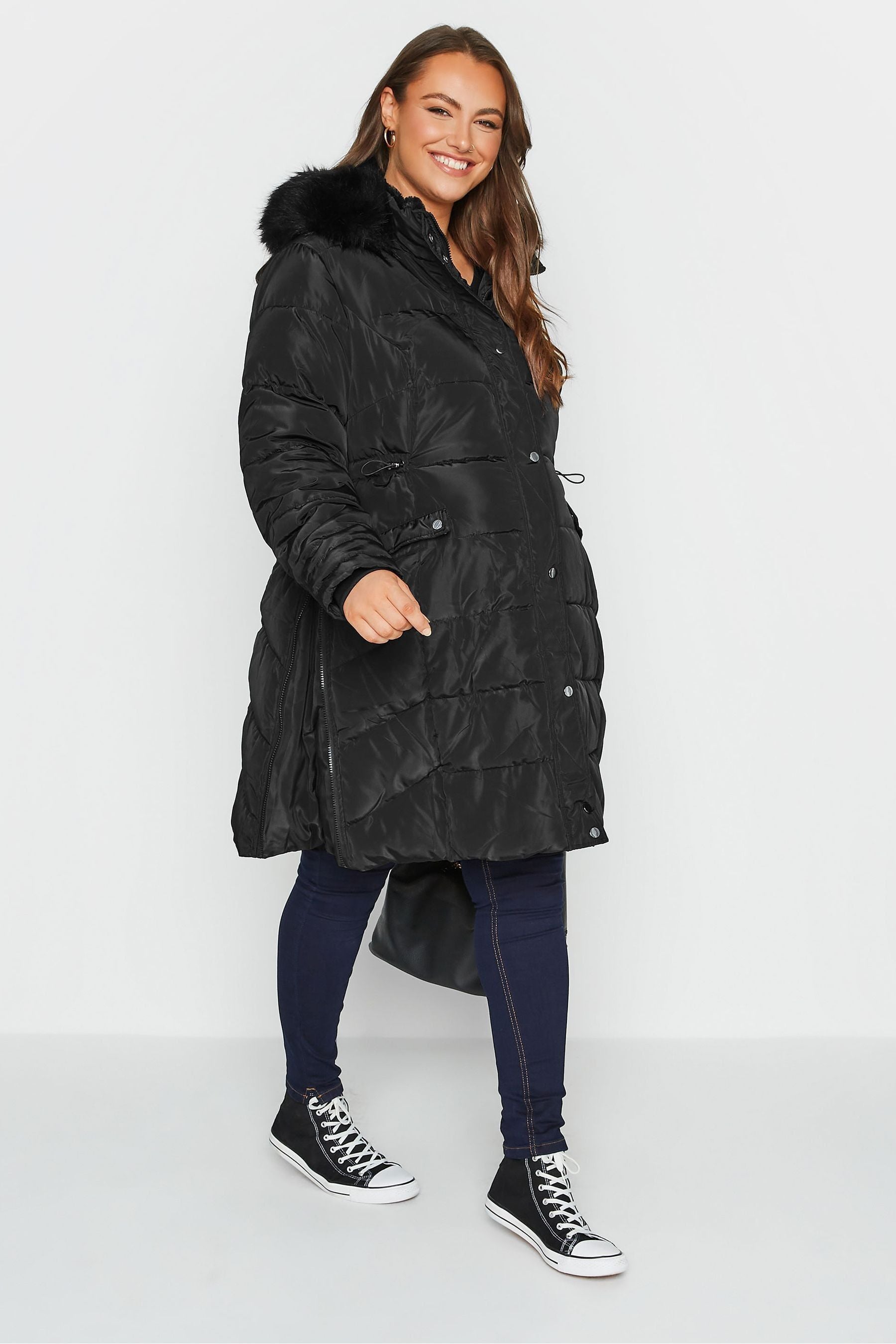 Black Bump It Up Maternity Panelled Midi Puffer Coat